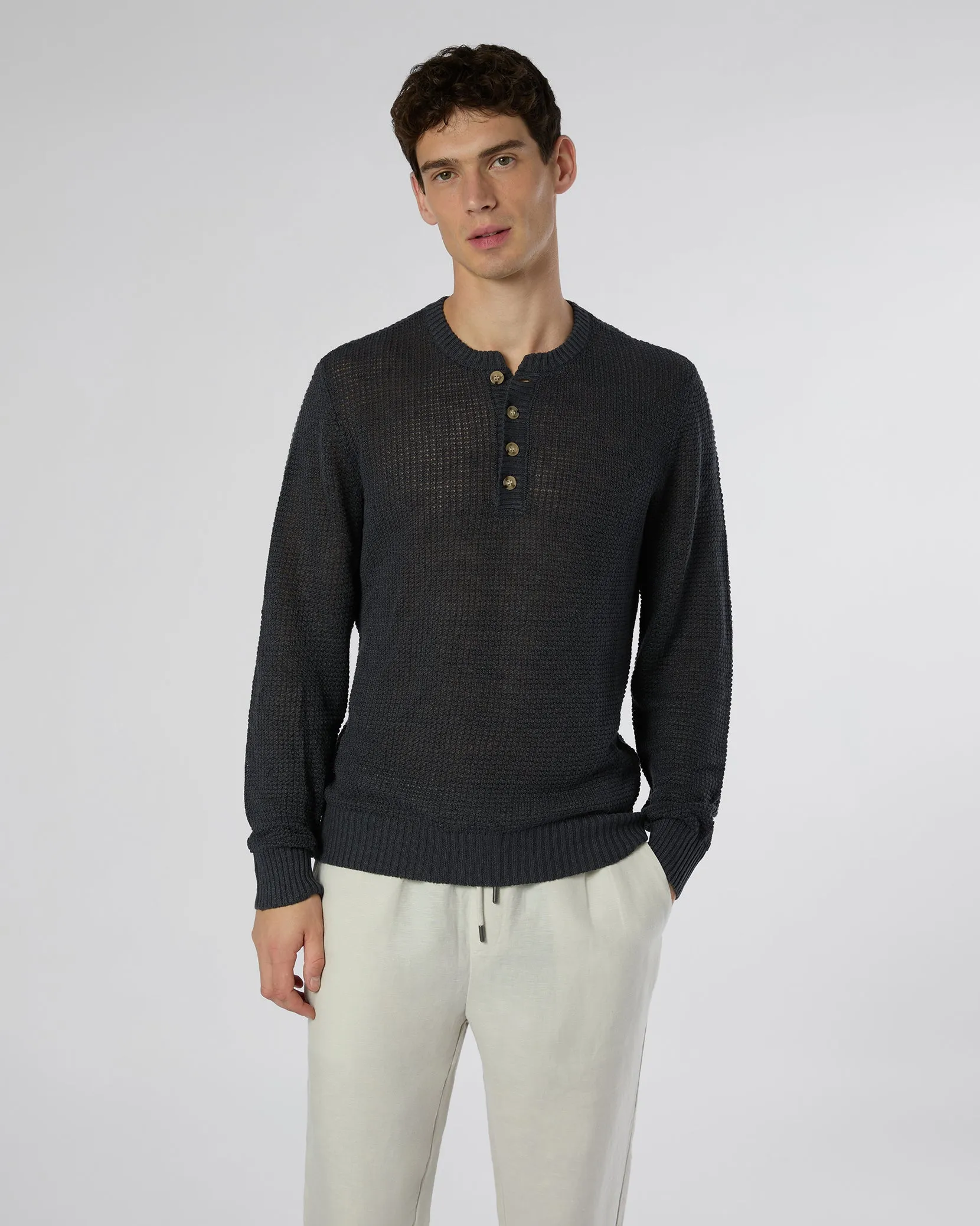 Linen Henley Sweater sold by Onia