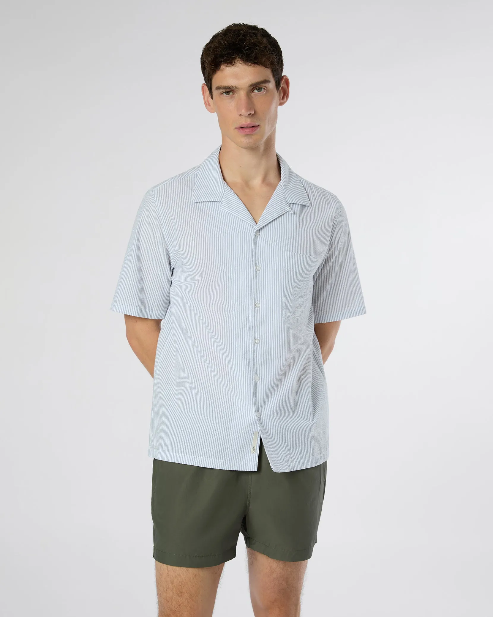 Poplin Seersucker Convertible Vacation Shirt sold by Onia