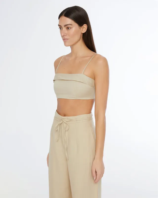 Air Linen Foldover Cropped Top sold by Onia