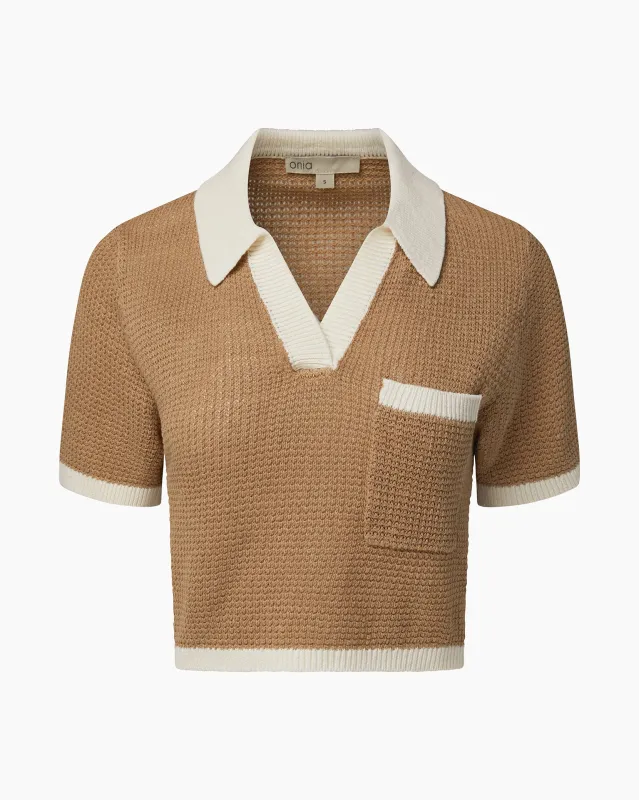 Linen Knit Cropped Polo sold by Onia