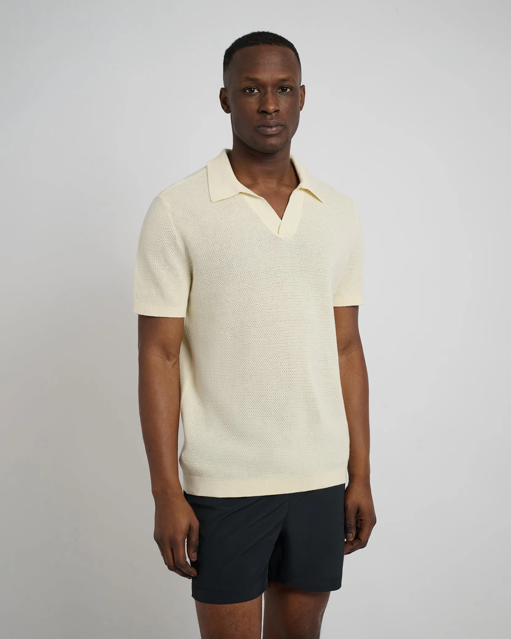 Cotton Textured Johnny Collar Polo sold by Onia