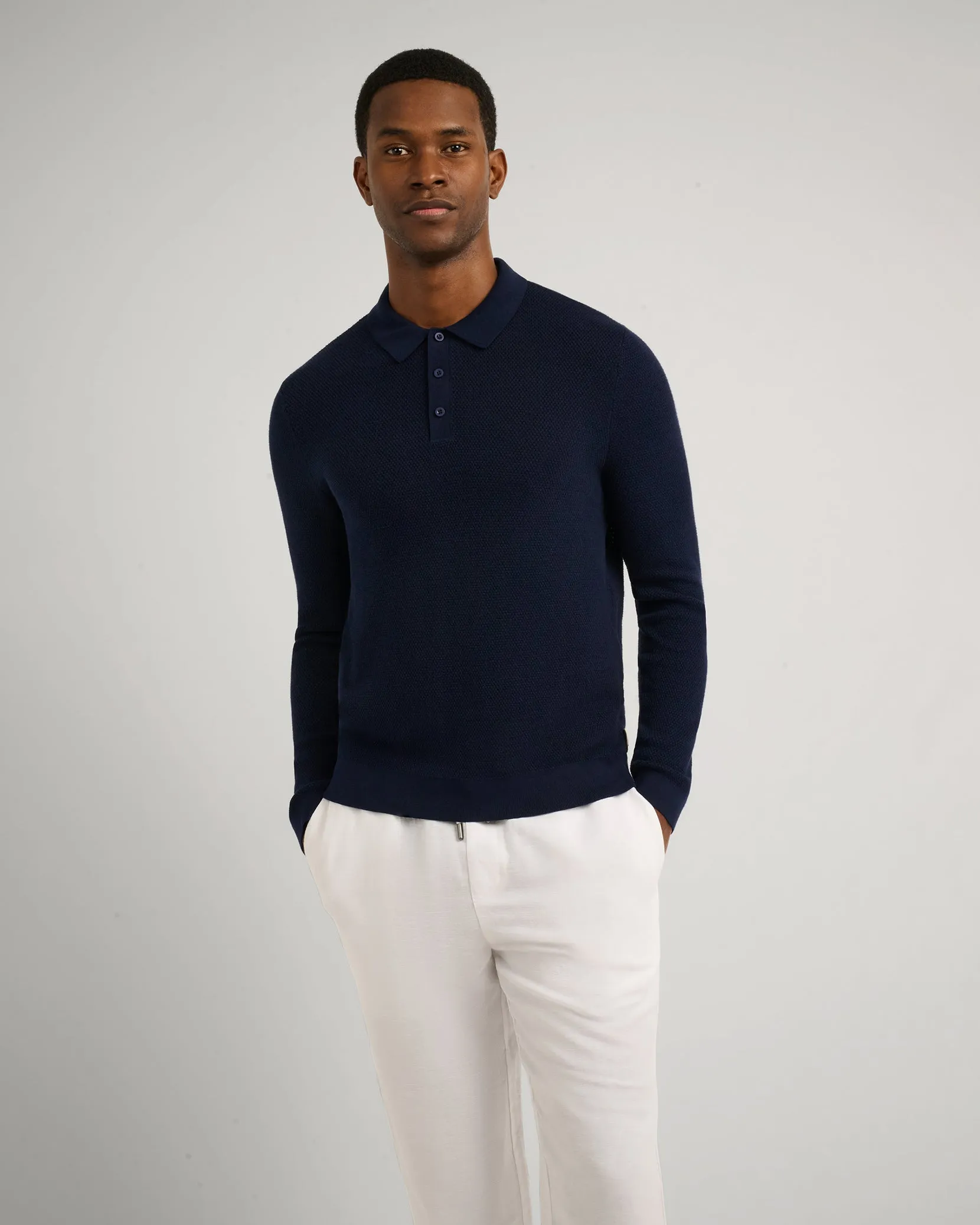 Cotton Textured Knit Long Sleeve Polo sold by Onia