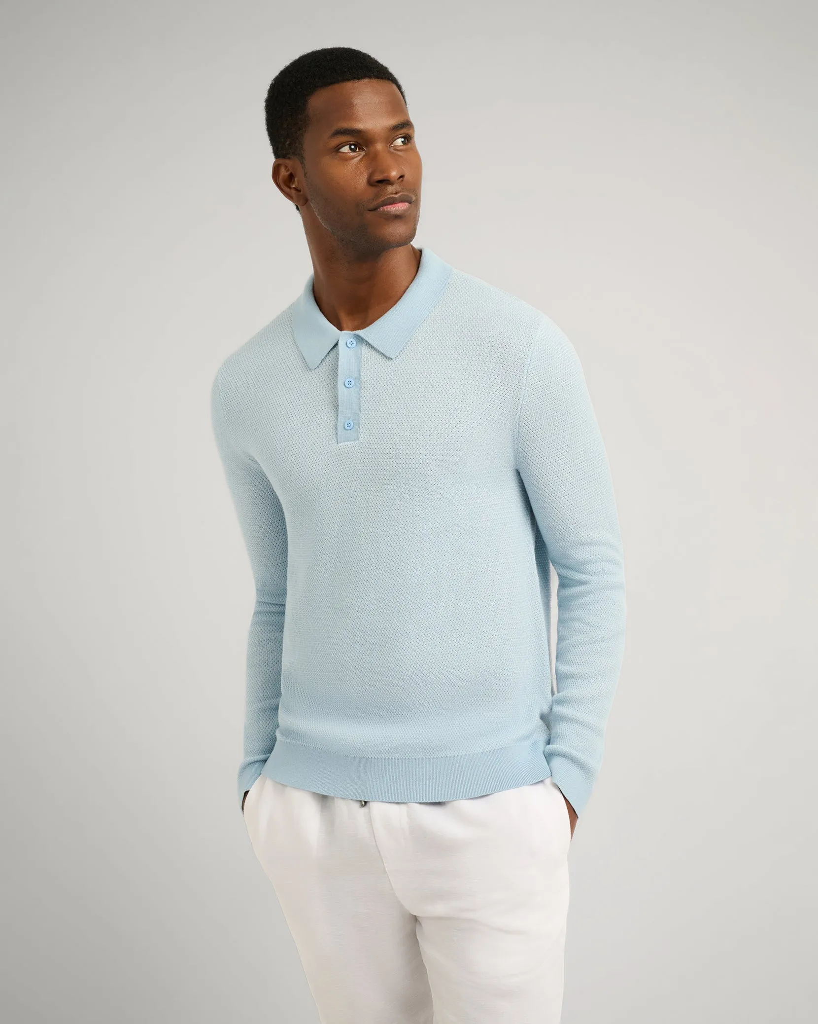 Cotton Textured Knit Long Sleeve Polo sold by Onia