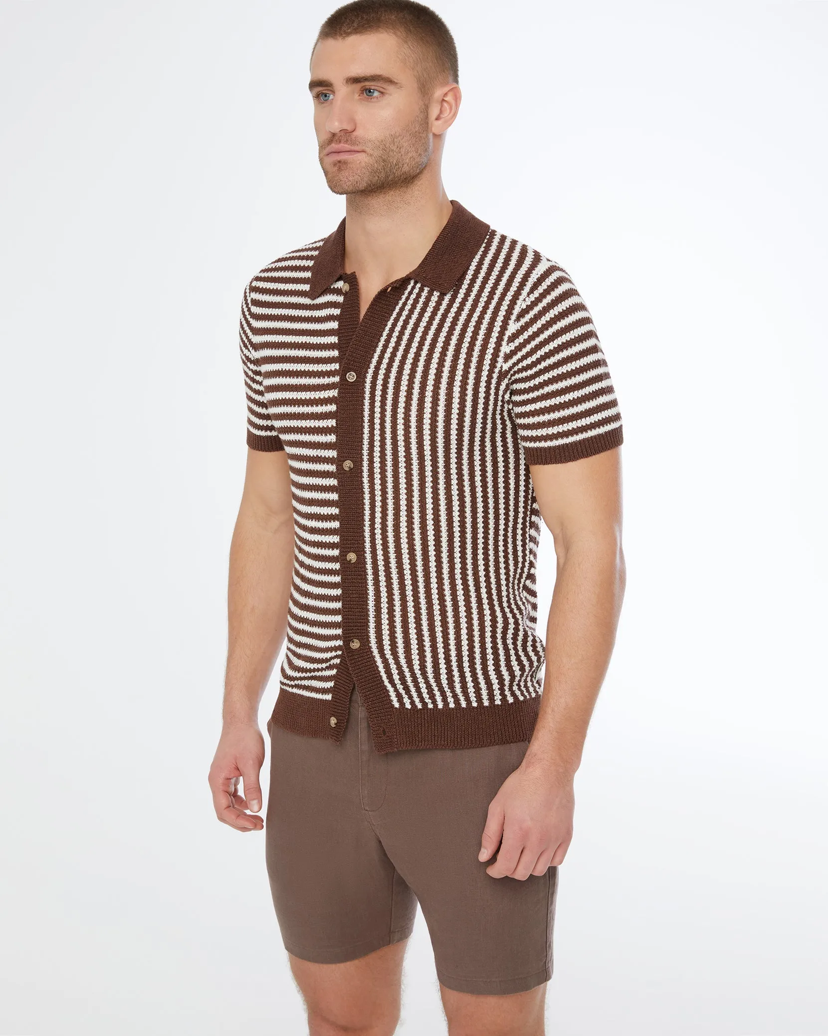 Linen Short Sleeve Button Up Sweater sold by Onia