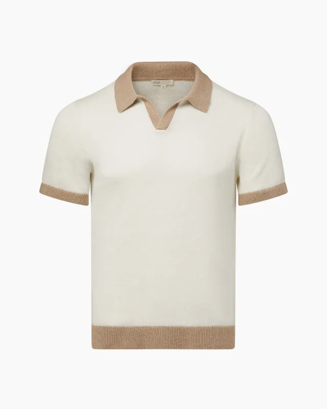 Linen Johnny Collar Polo Sweater sold by Onia