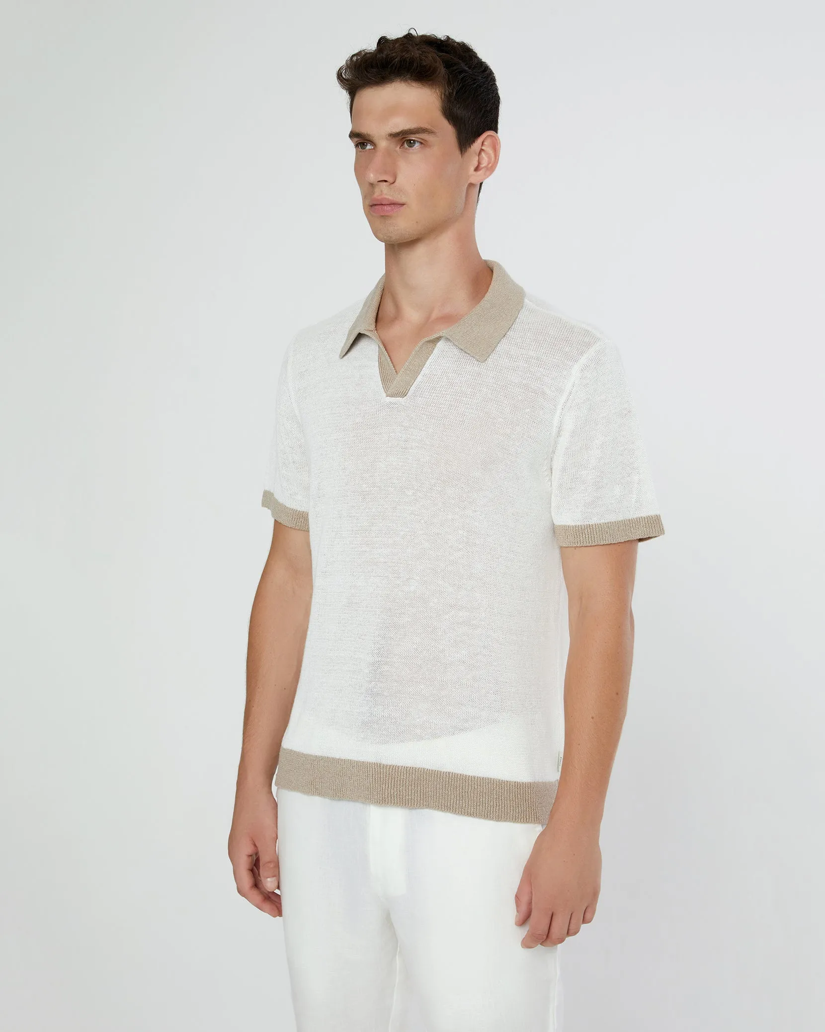 Linen Johnny Collar Polo Sweater sold by Onia product image thumbnail 3