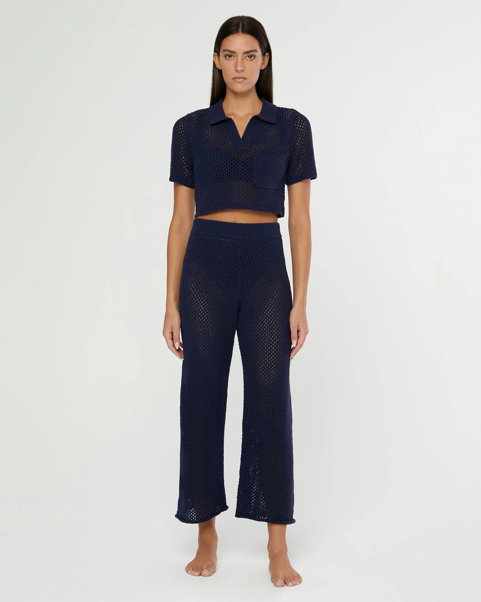 Crochet Knit Cropped Polo sold by Onia