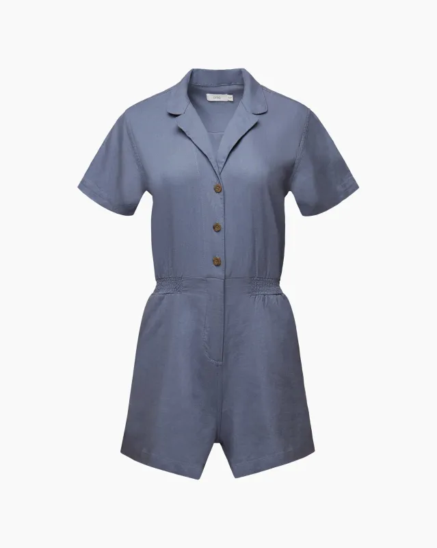 Camp Collar Linen Playsuit sold by Onia