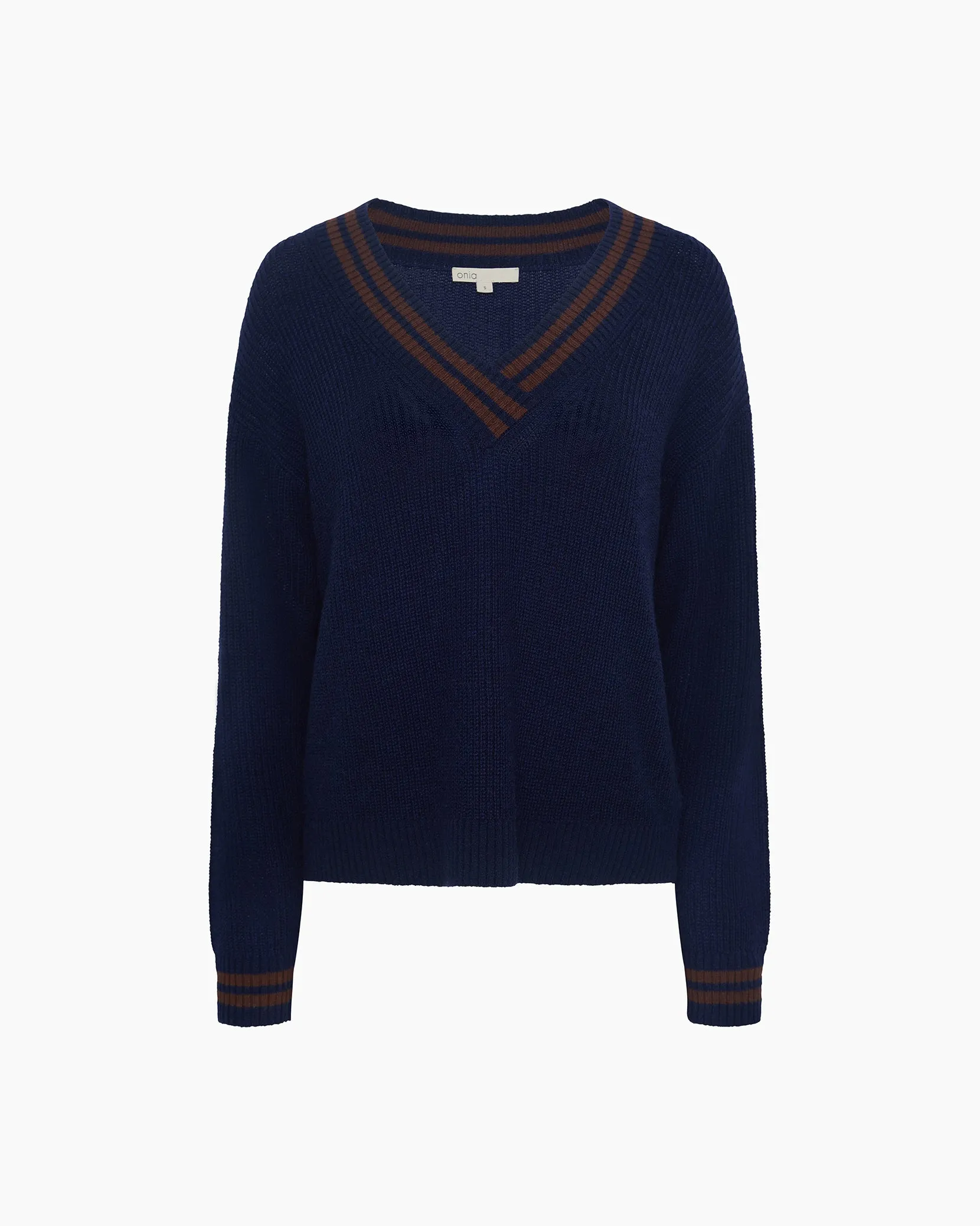 Deep V-neck Varsity Pullover Sweater sold by Onia product image thumbnail 3