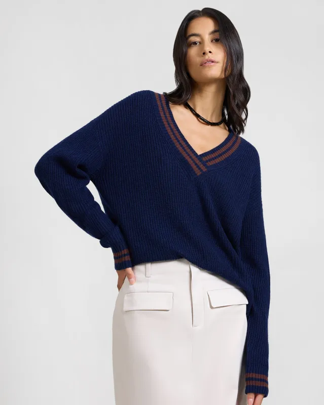 Deep V-neck Varsity Pullover Sweater sold by Onia