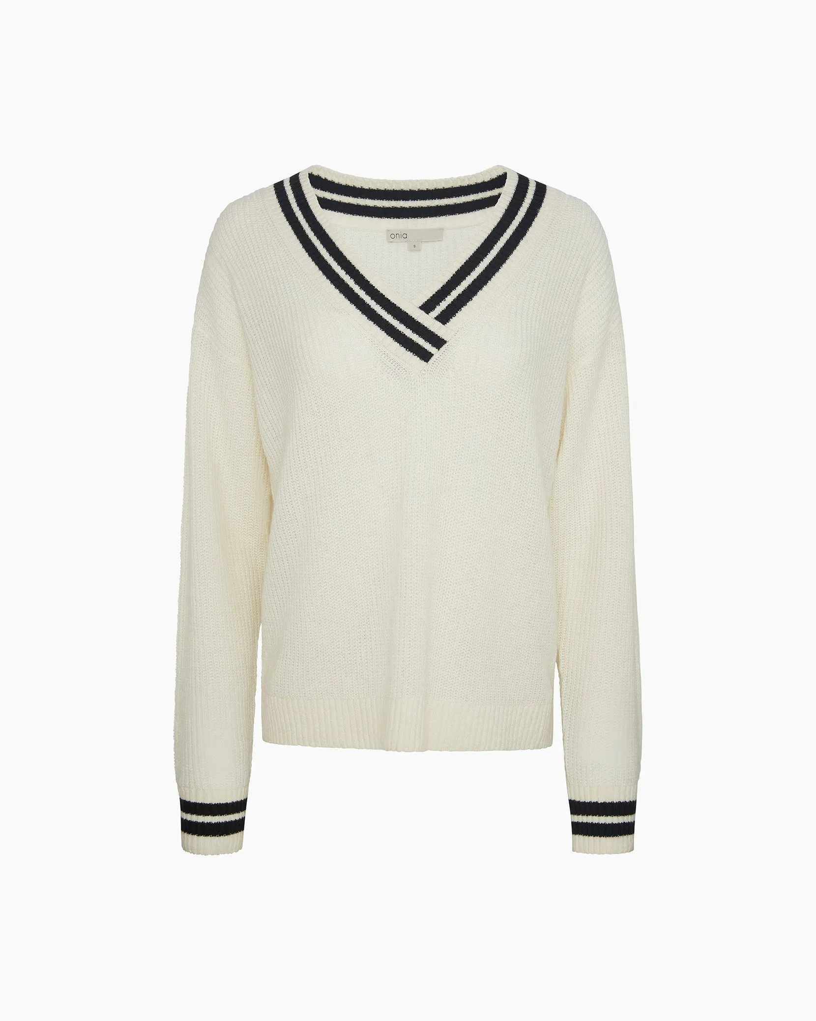 Deep V-neck Varsity Pullover Sweater sold by Onia product image thumbnail 2