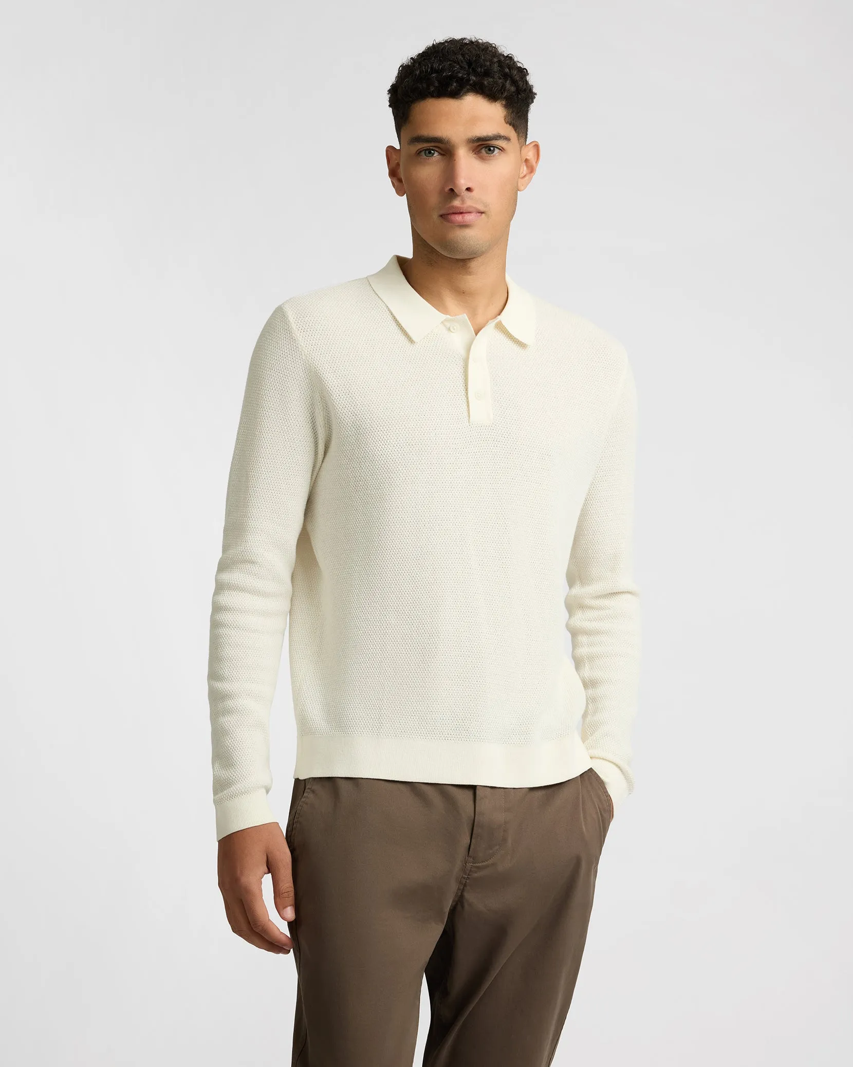 Cotton Textured Knit Long Sleeve Polo Sweatshirt sold by Onia product image thumbnail 2
