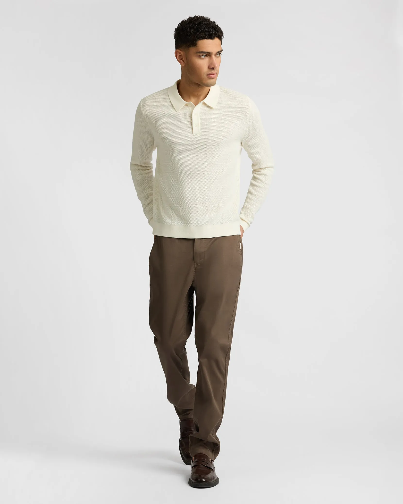 Cotton Textured Knit Long Sleeve Polo Sweatshirt sold by Onia product image thumbnail 4