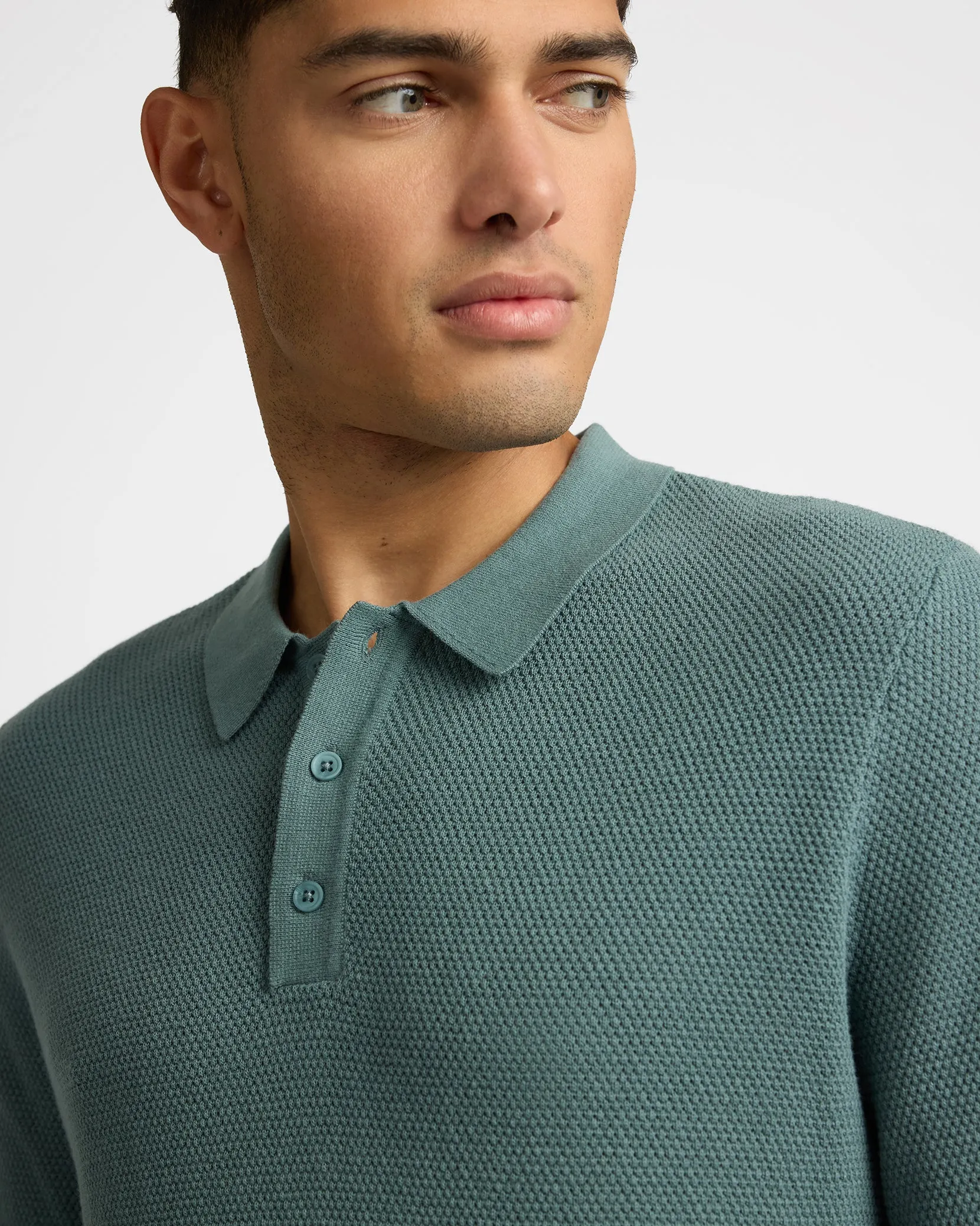 Cotton Textured Knit Long Sleeve Polo Sweatshirt sold by Onia product image thumbnail 3