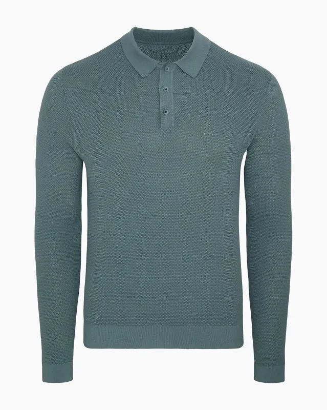 Cotton Textured Knit Long Sleeve Polo Sweatshirt sold by Onia