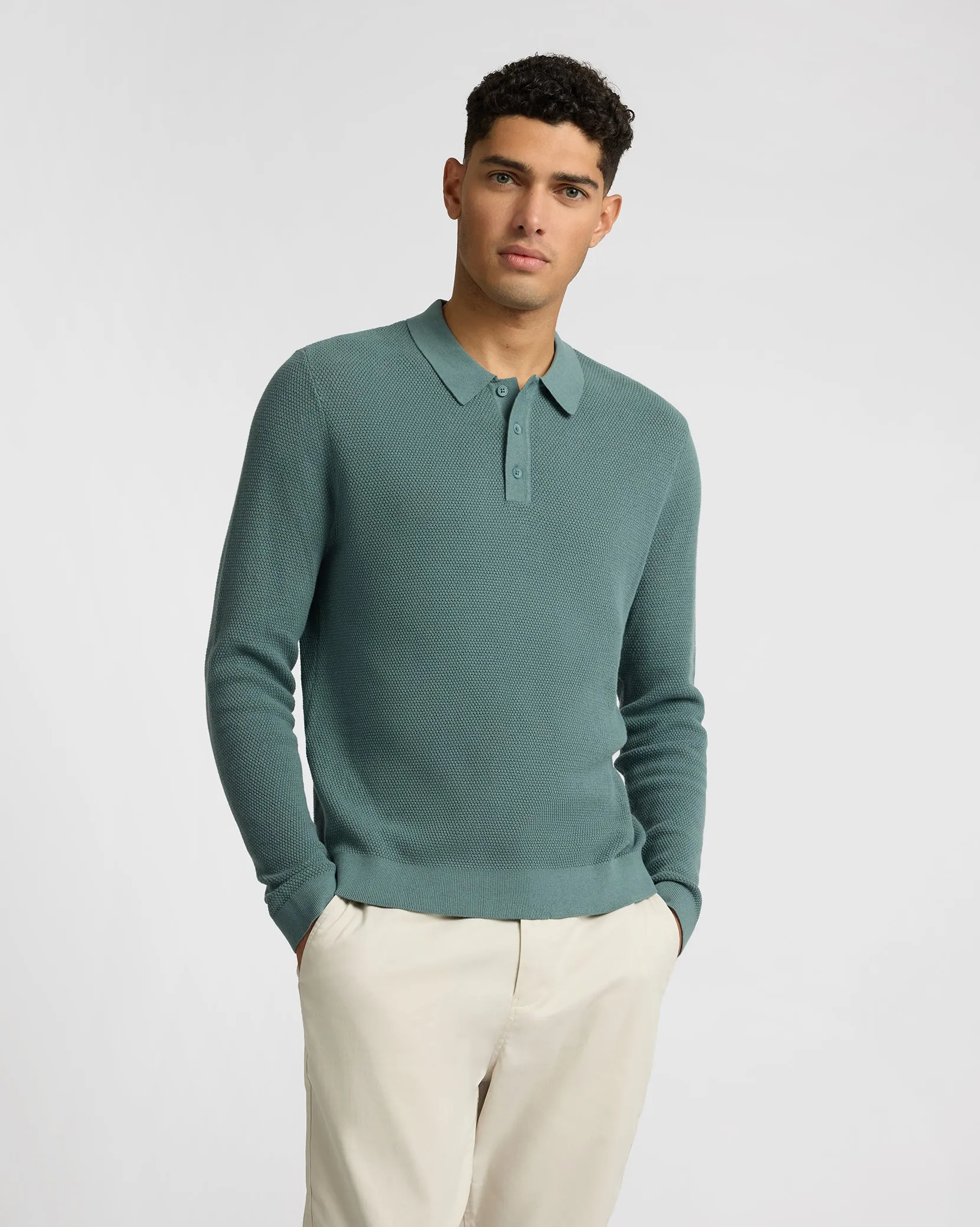 Cotton Textured Knit Long Sleeve Polo Sweatshirt sold by Onia product image thumbnail 2