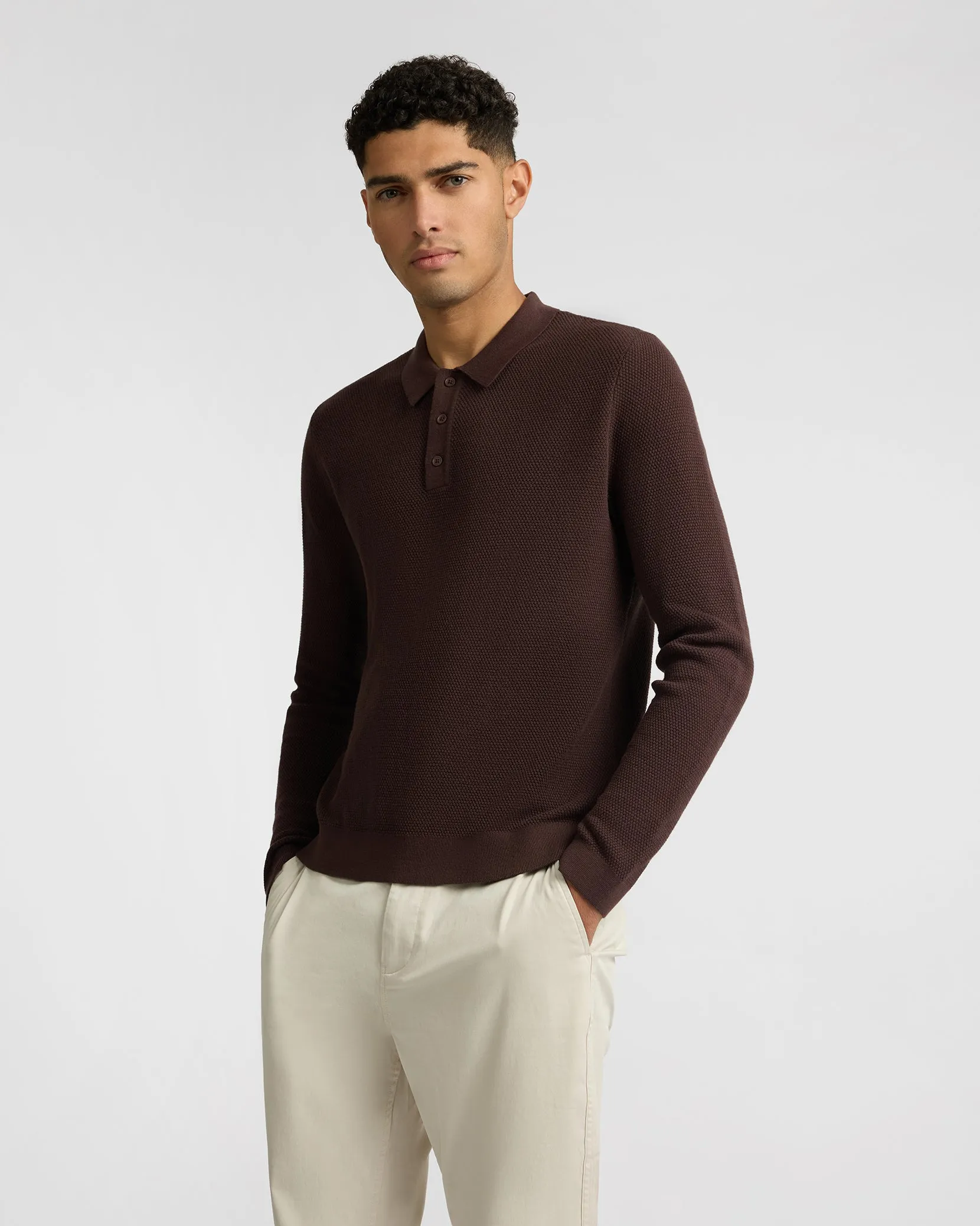 Cotton Textured Knit Long Sleeve Polo Sweatshirt sold by Onia product image thumbnail 2