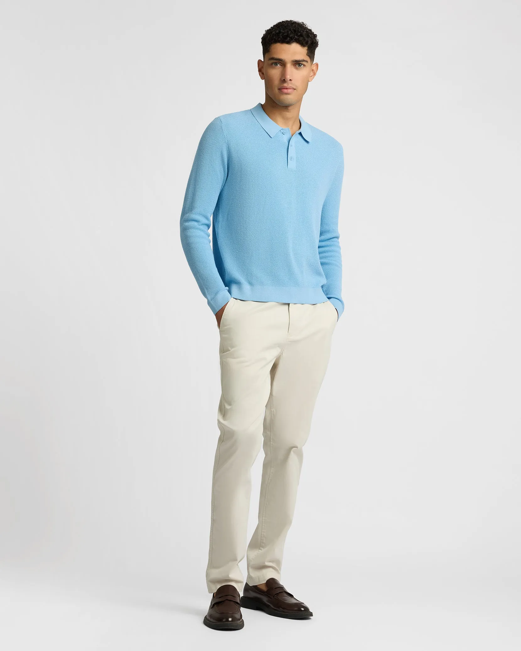Cotton Textured Knit Long Sleeve Polo Sweatshirt sold by Onia product image thumbnail 4