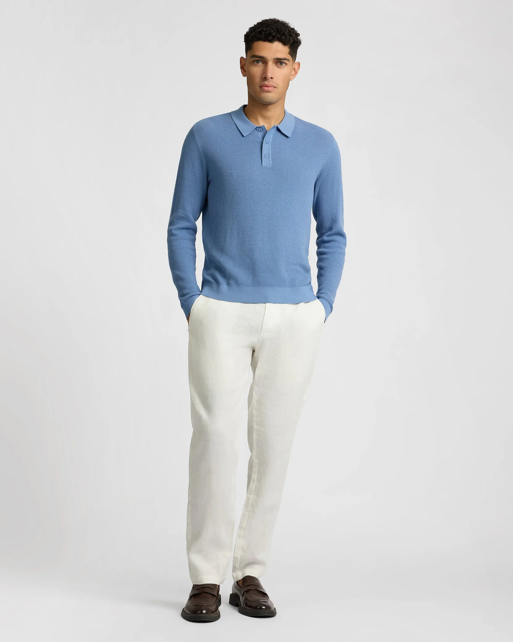 Cotton Textured Knit Long Sleeve Polo Sweatshirt sold by Onia product image thumbnail 4