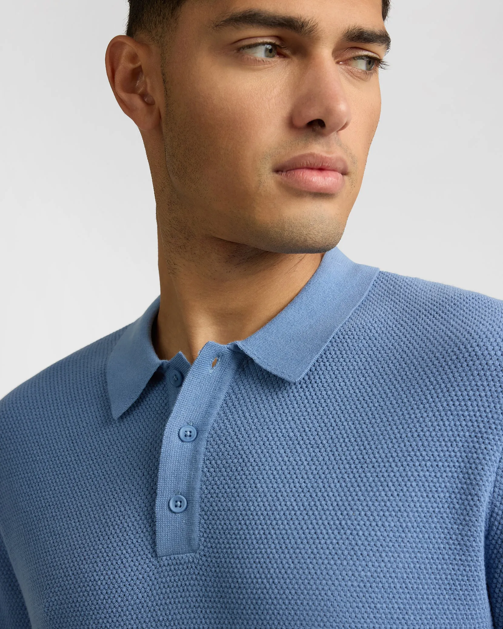 Cotton Textured Knit Long Sleeve Polo Sweatshirt sold by Onia product image thumbnail 3