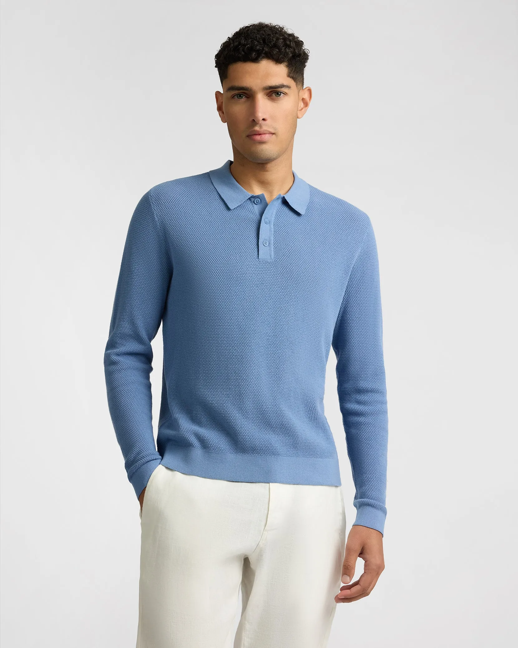 Cotton Textured Knit Long Sleeve Polo Sweatshirt sold by Onia product image thumbnail 2