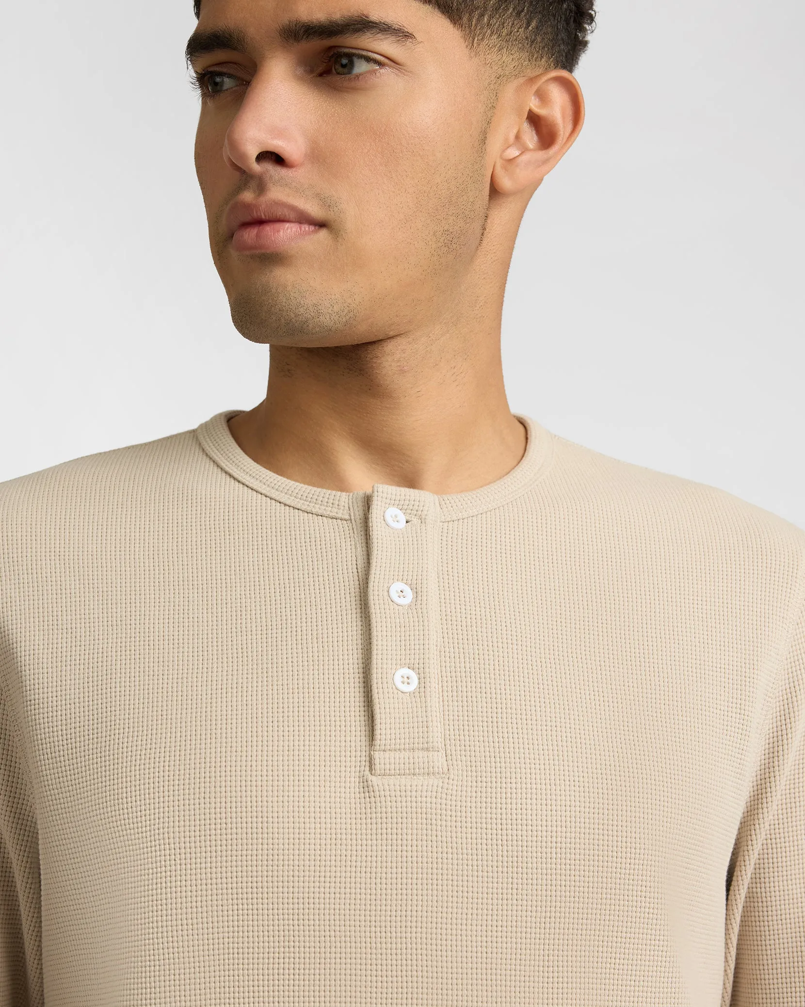 Heavyweight Cotton Waffle Henley Sweatshirt sold by Onia product image thumbnail 3