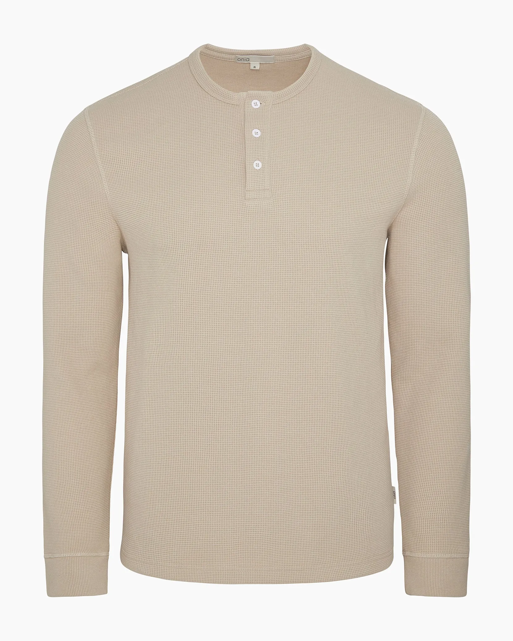 Heavyweight Cotton Waffle Henley Sweatshirt sold by Onia