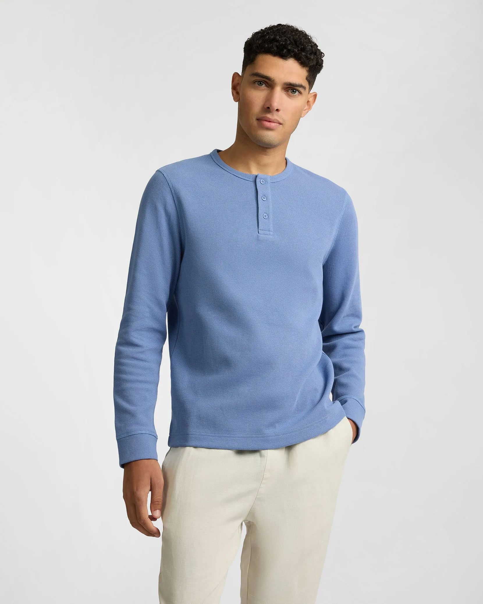 Heavyweight Cotton Waffle Henley Sweatshirt sold by Onia product image thumbnail 2