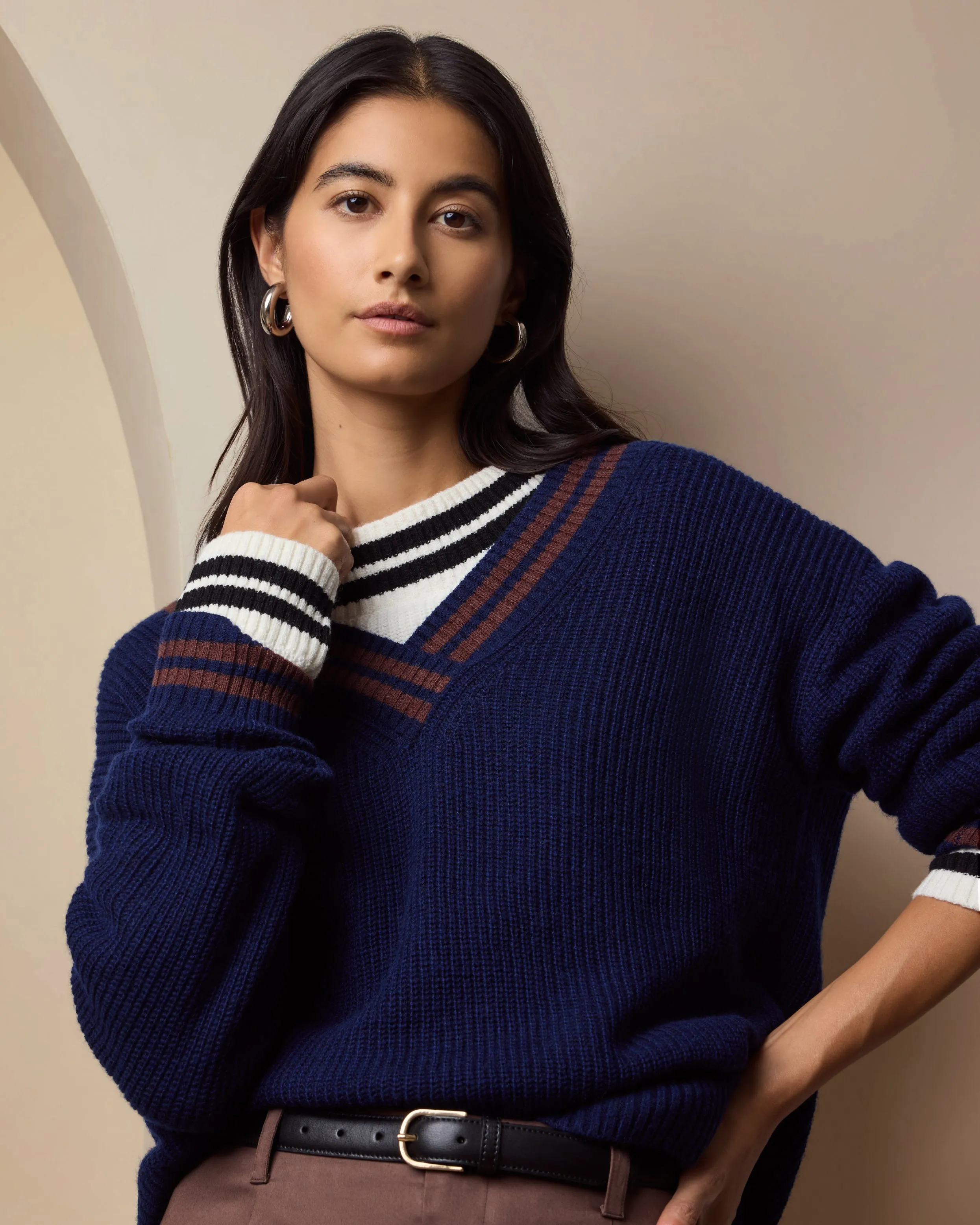 Deep V-neck Varsity Pullover Sweater sold by Onia product image thumbnail 2