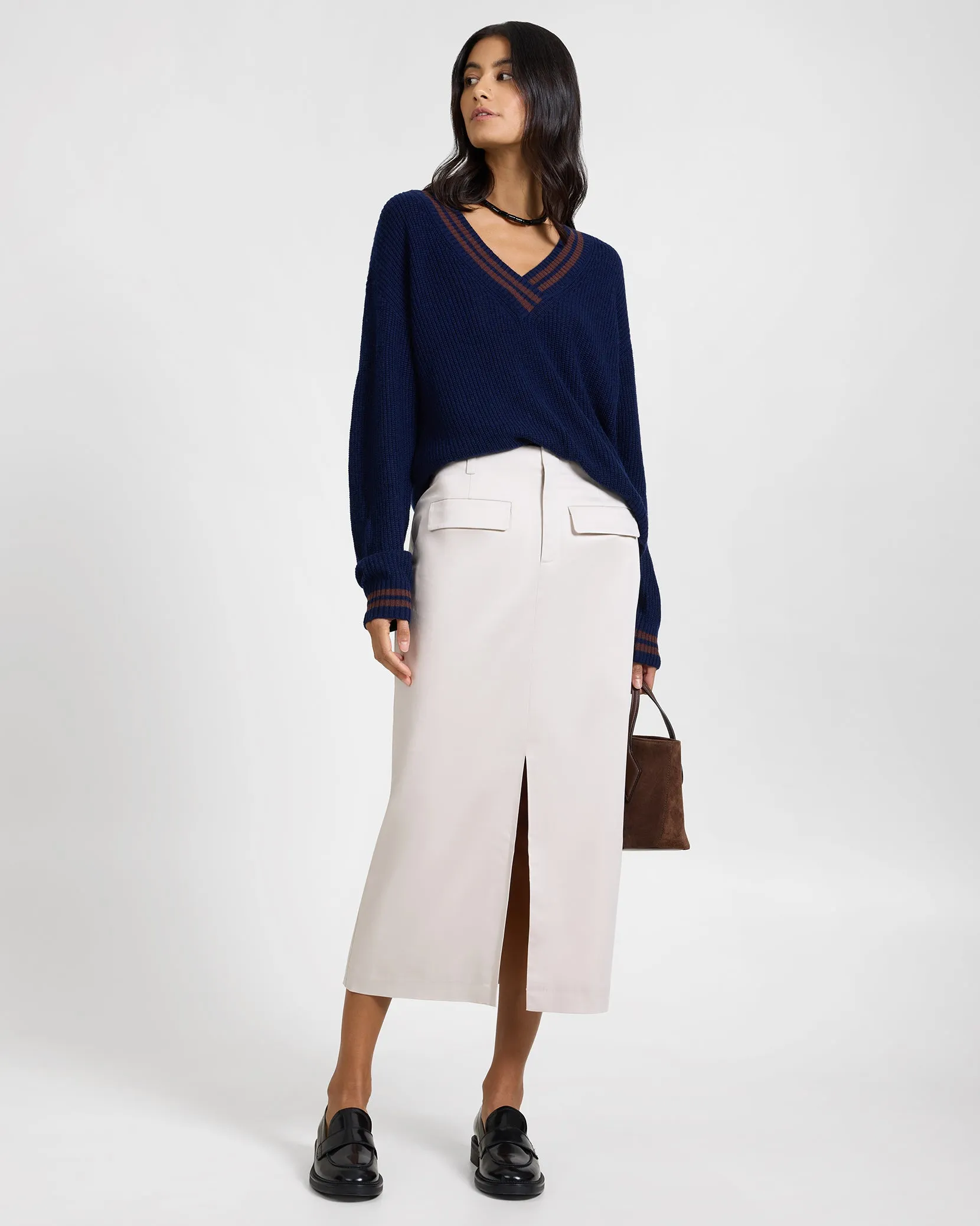 Deep V-neck Varsity Pullover Sweater sold by Onia product image thumbnail 4