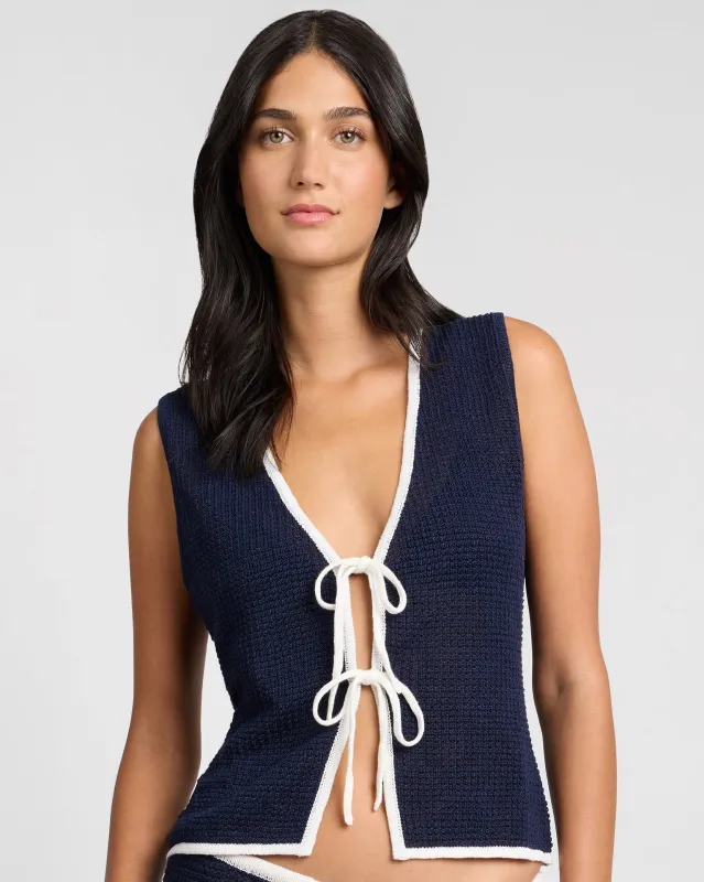 Linen Knit Tie Front Tank Top sold by Onia