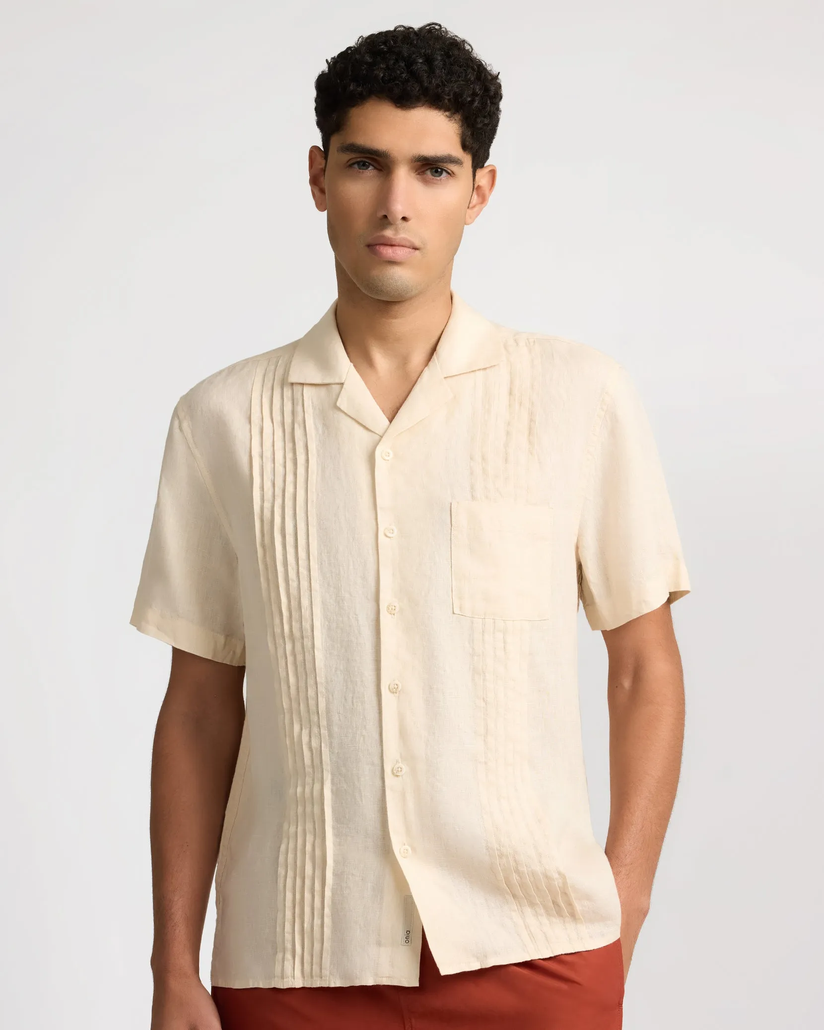 Linen Pintuck Camp Shirt sold by Onia product image thumbnail 3