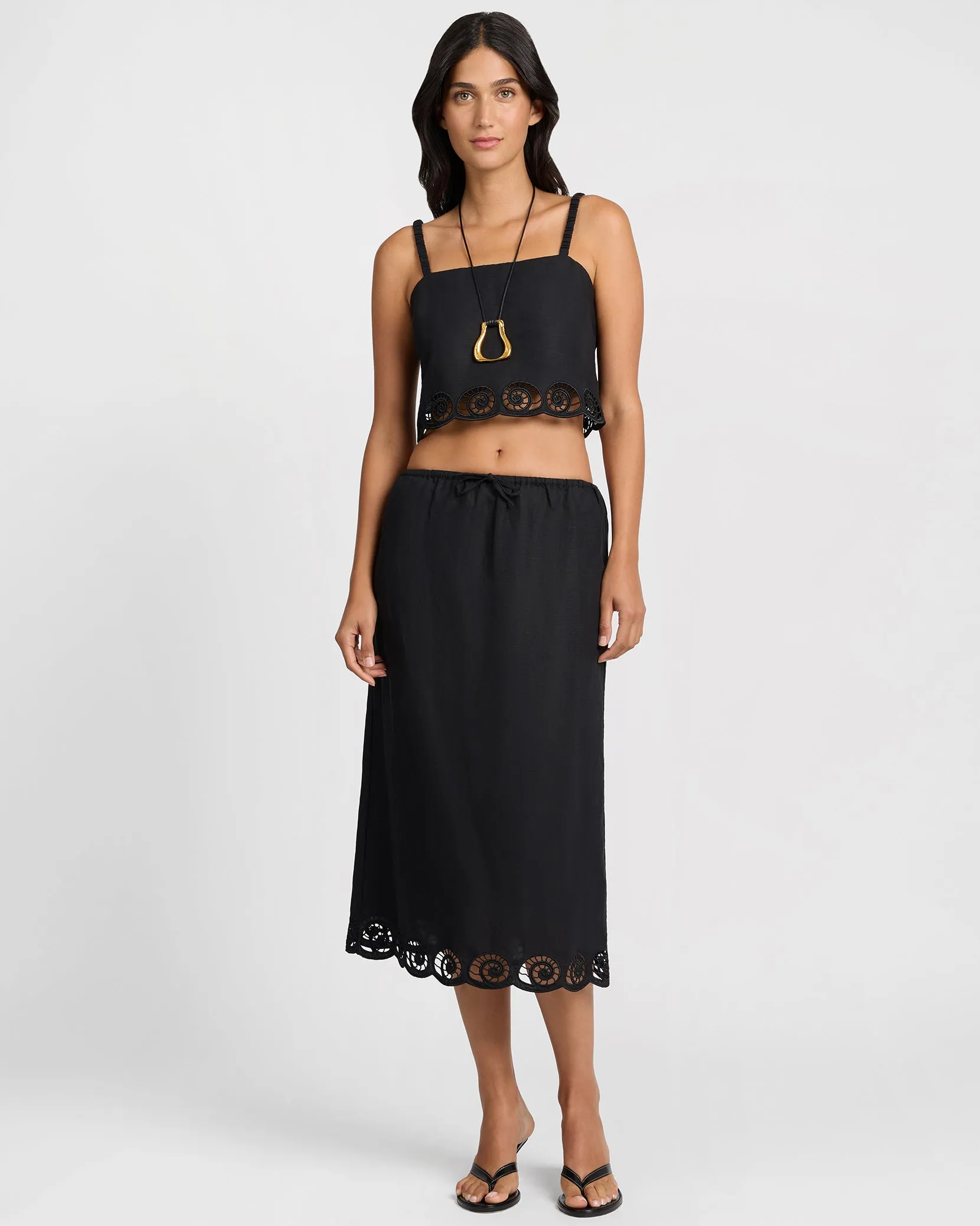 Air Linen Scallop Midi Skirt sold by Onia product image thumbnail 3
