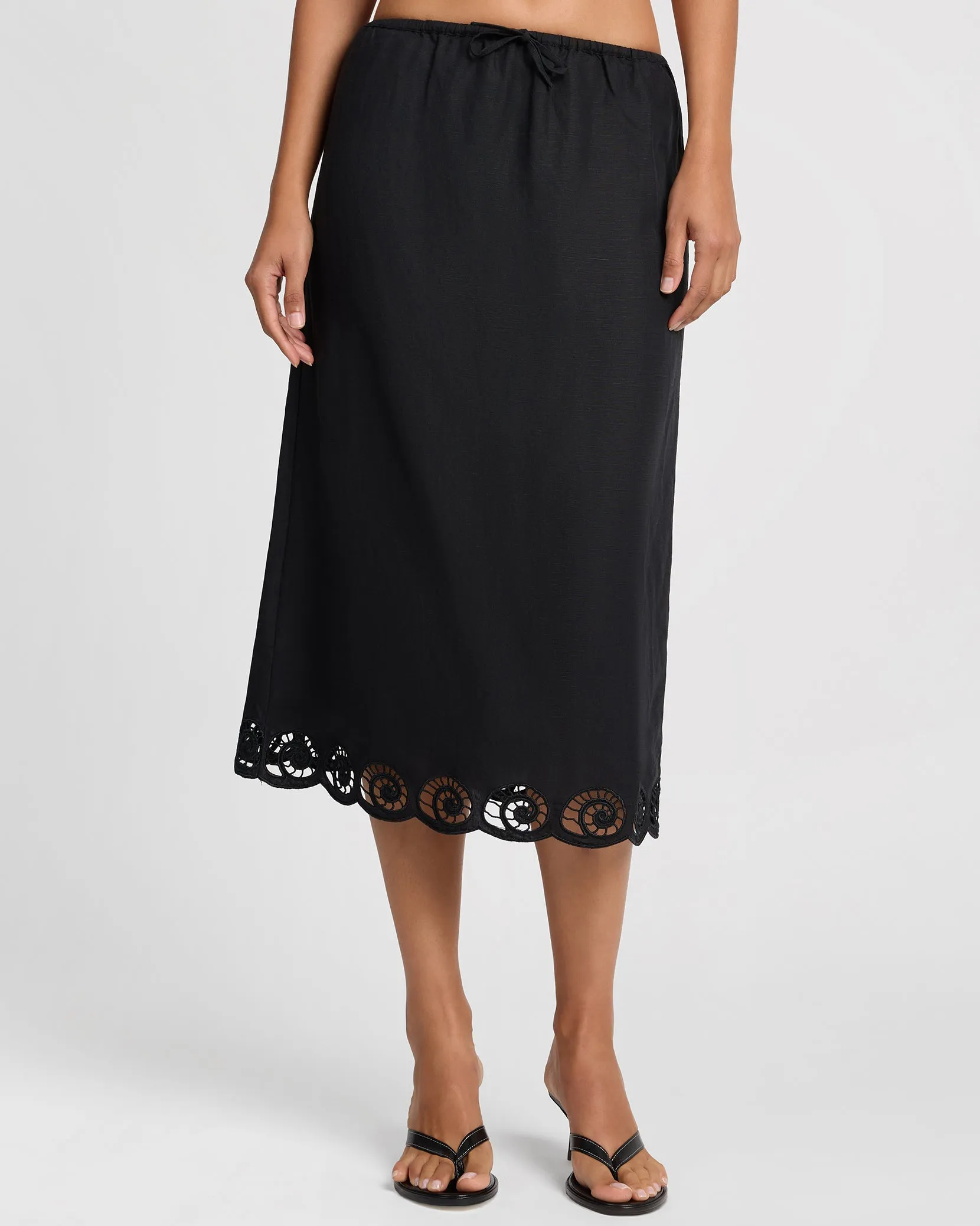 Air Linen Scallop Midi Skirt sold by Onia