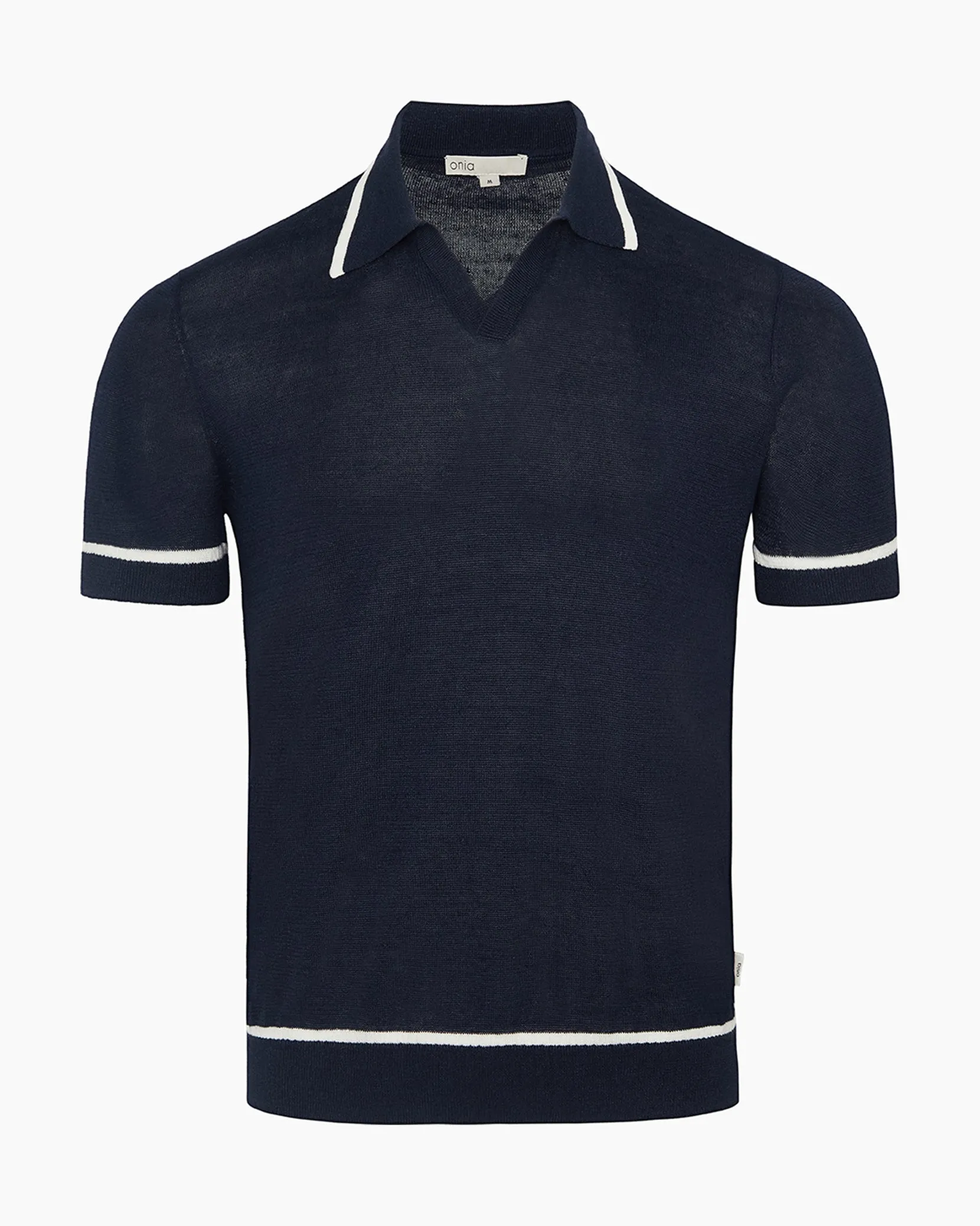 Linen Johnny Collar Polo Sweater sold by Onia