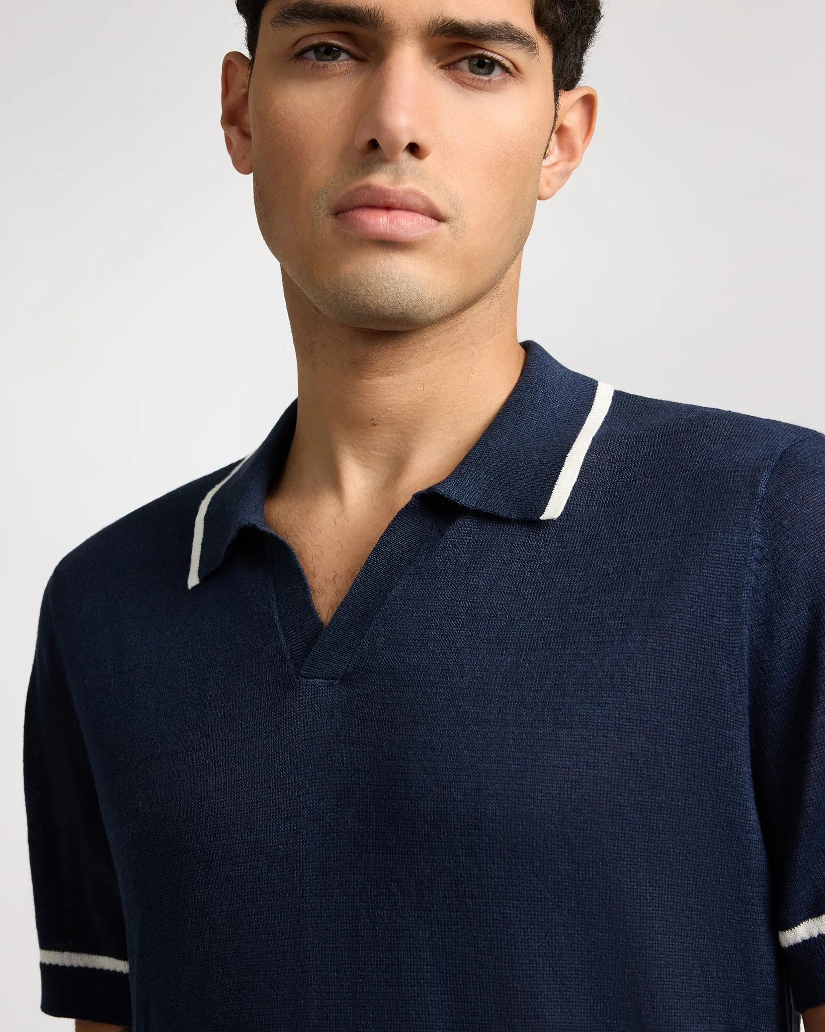 Linen Johnny Collar Polo Sweater sold by Onia product image thumbnail 4