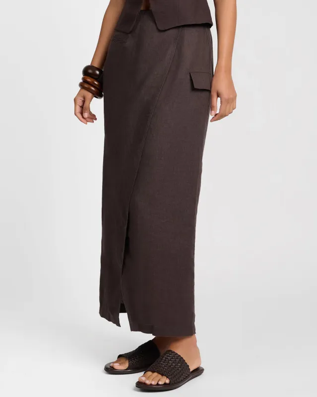 Linen Utility Wrap Maxi Skirt sold by Onia