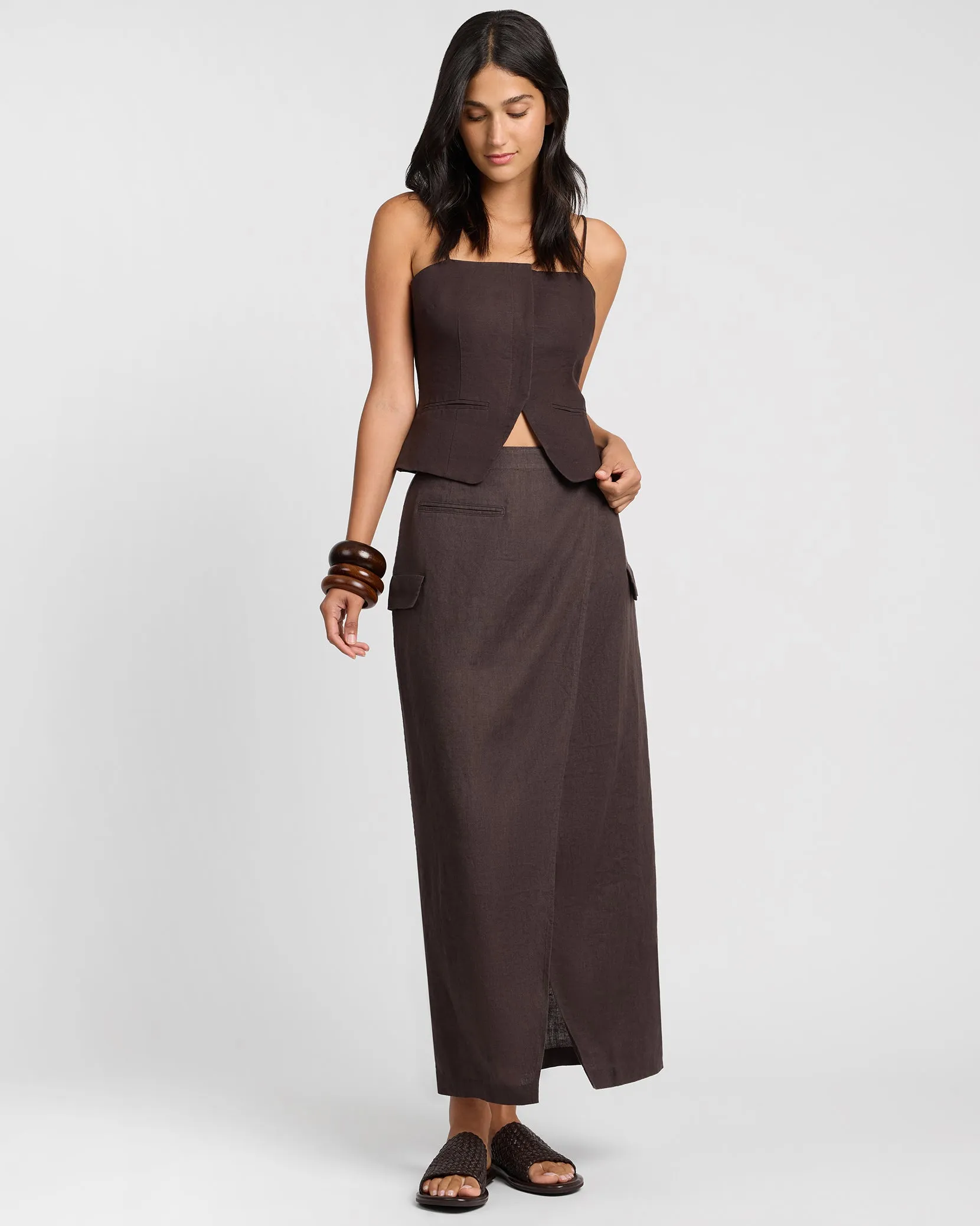 Linen Utility Wrap Maxi Skirt sold by Onia product image thumbnail 4