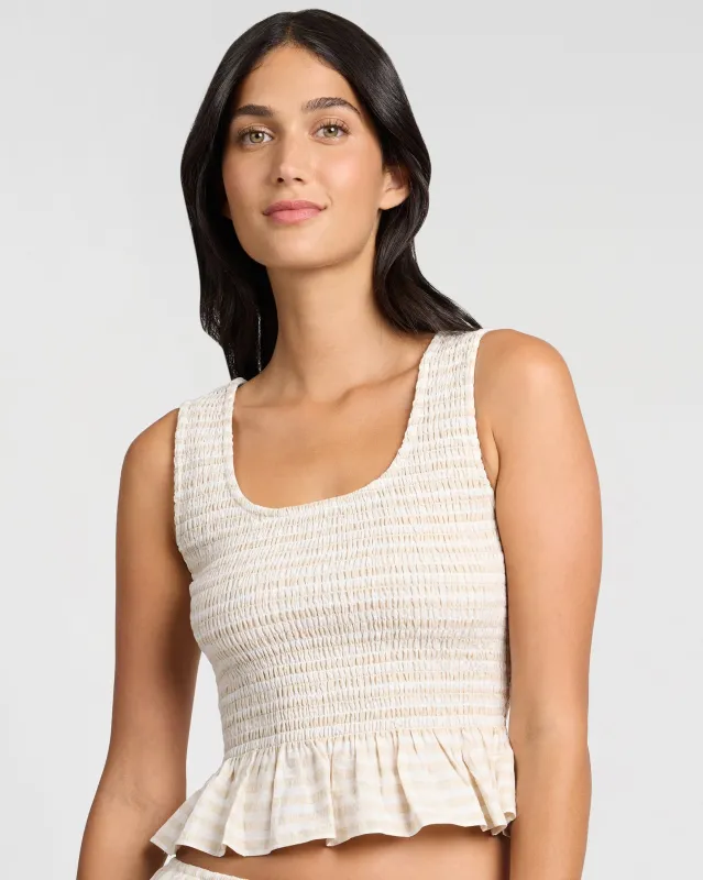 Air Linen Smocked Tank sold by Onia