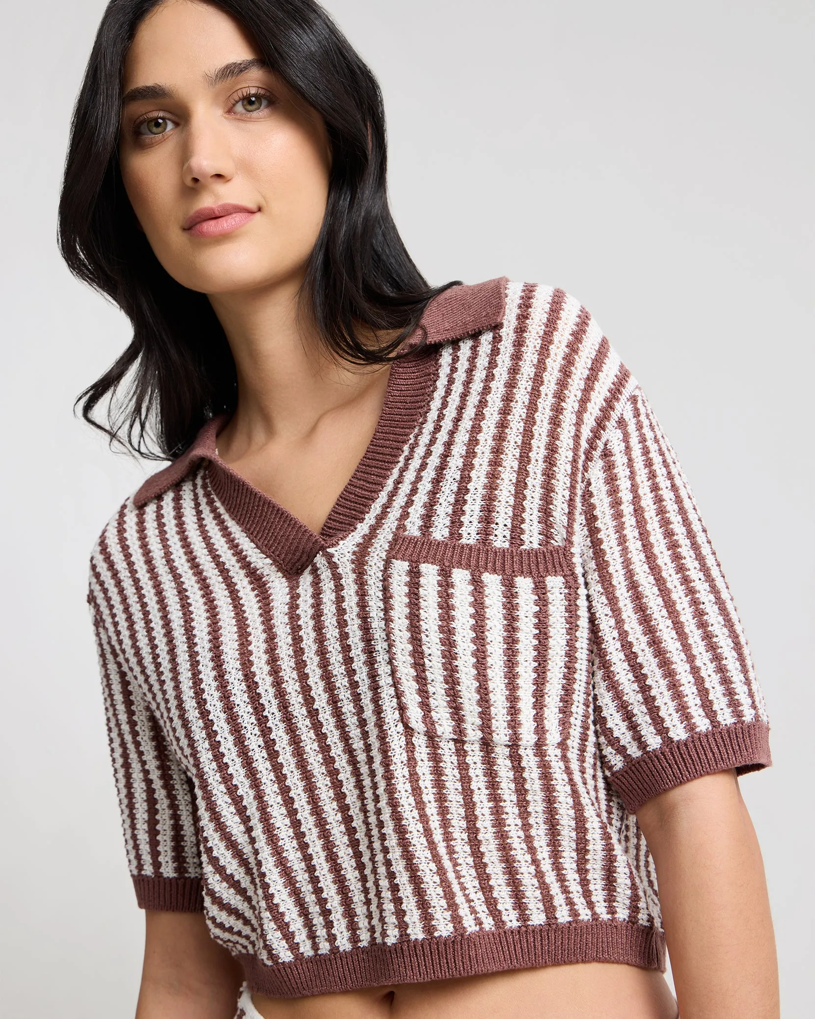 Linen Knit Cropped Polo sold by Onia product image thumbnail 4