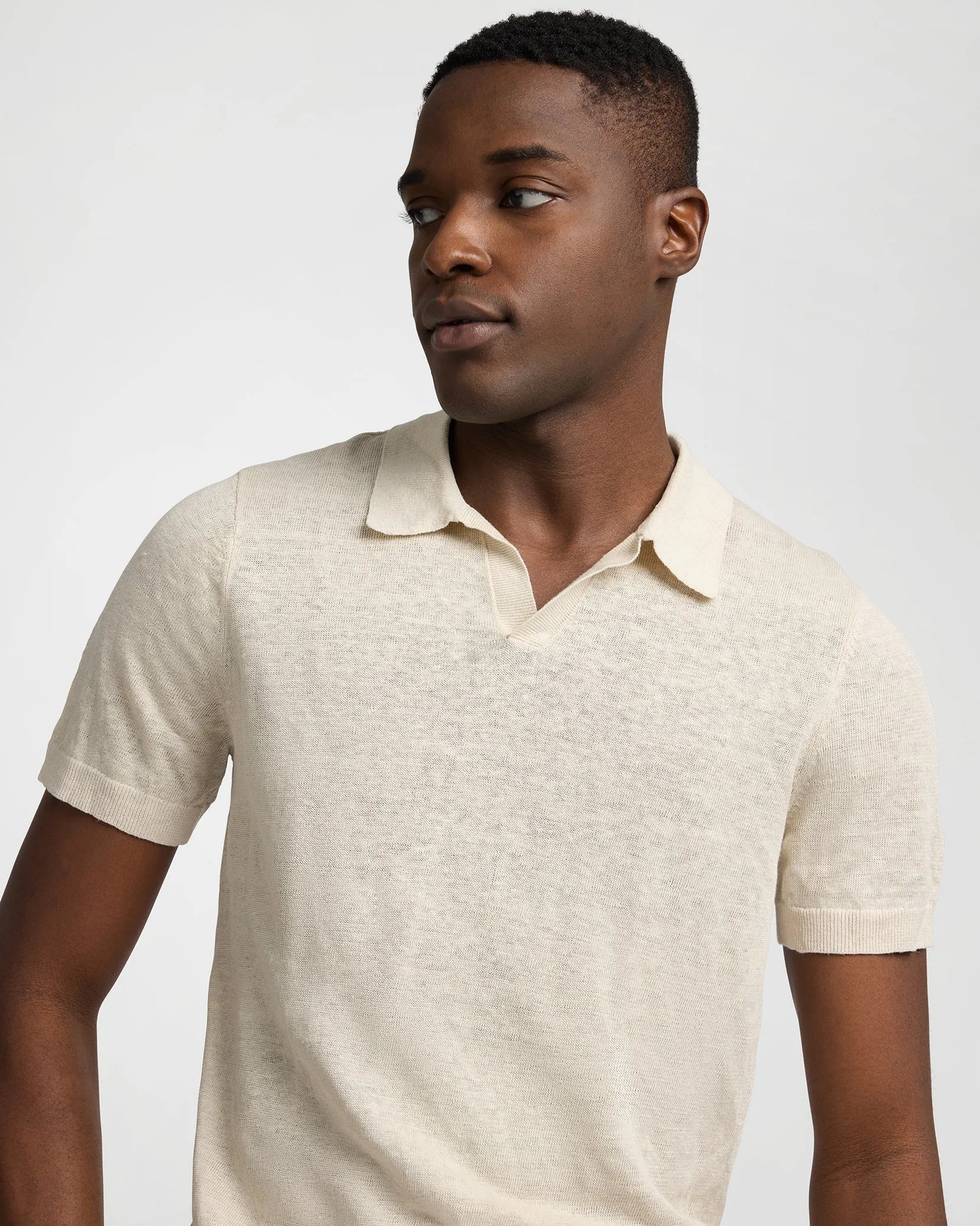 Linen Johnny Collar Polo Sweater sold by Onia product image thumbnail 4