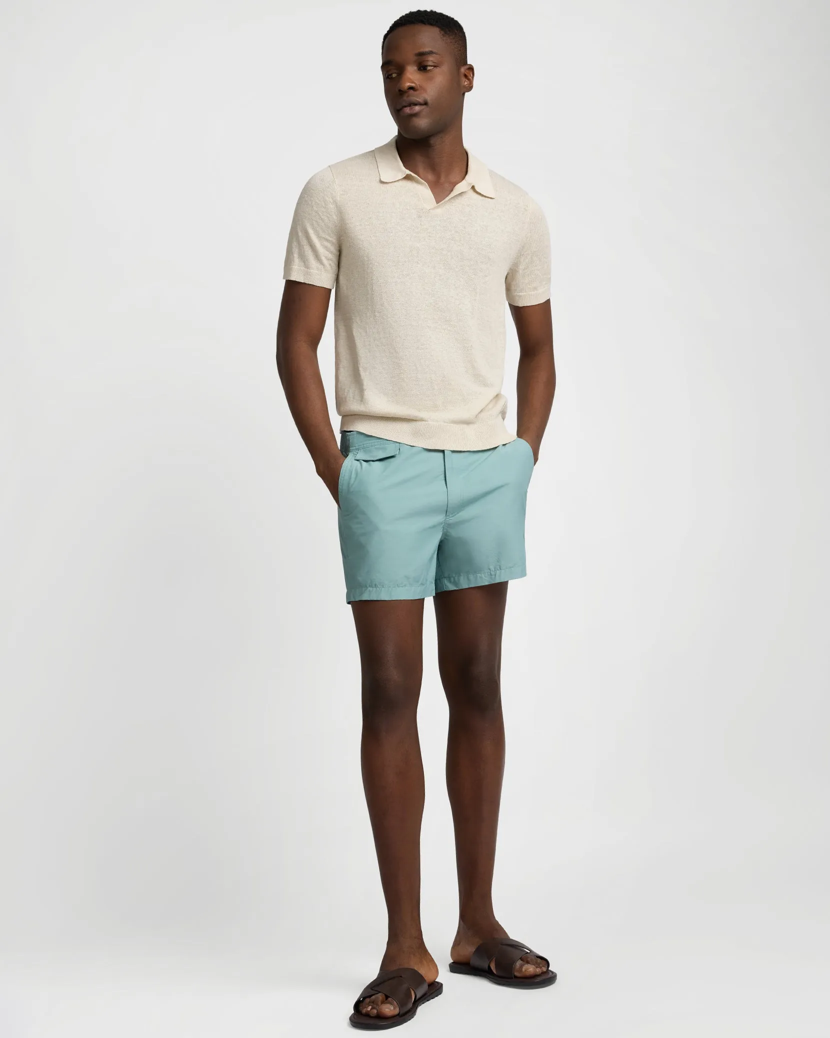 Linen Johnny Collar Polo Sweater sold by Onia product image thumbnail 3