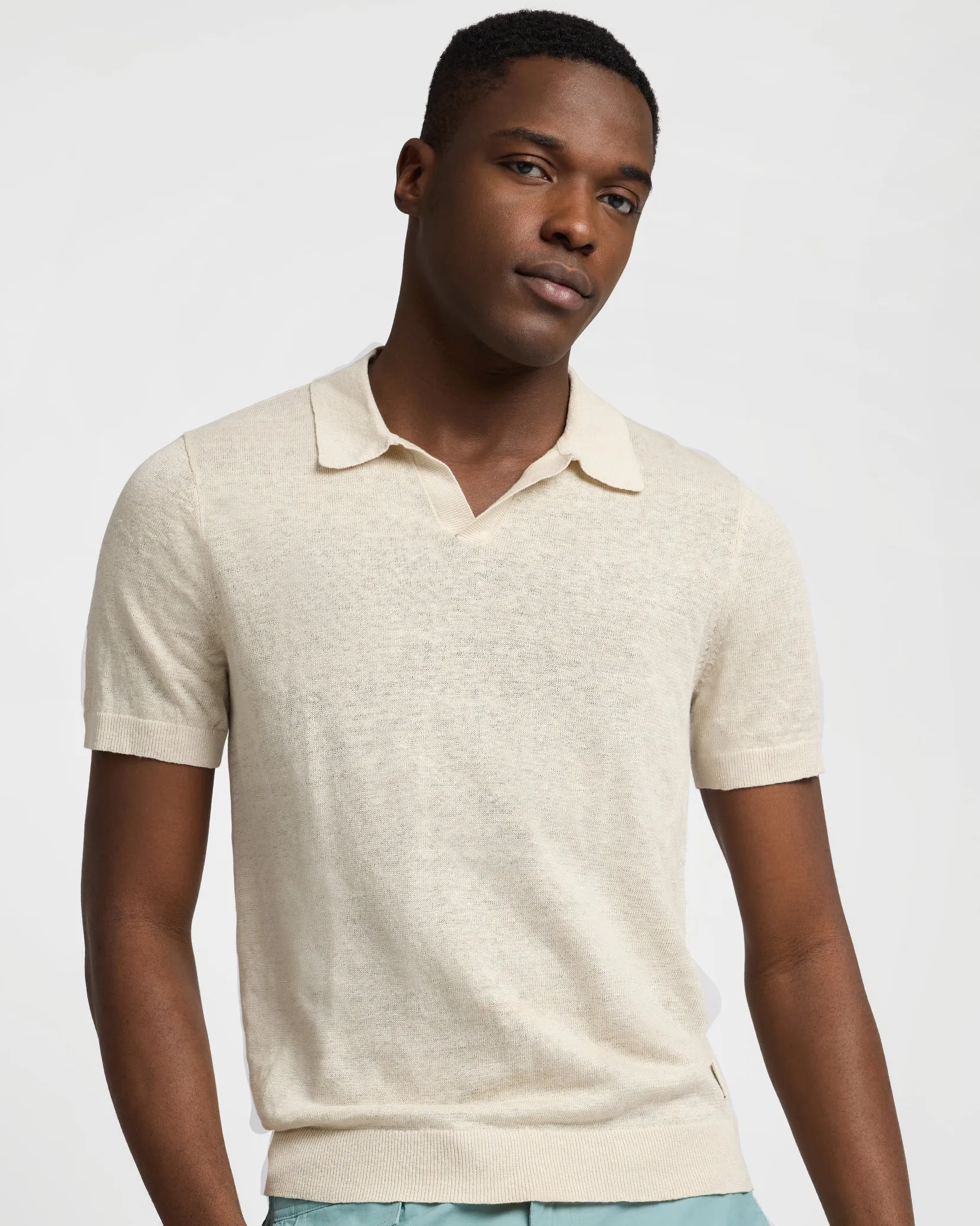 Linen Johnny Collar Polo Sweater sold by Onia product image thumbnail 2