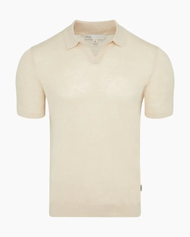 Linen Johnny Collar Polo Sweater made by Onia