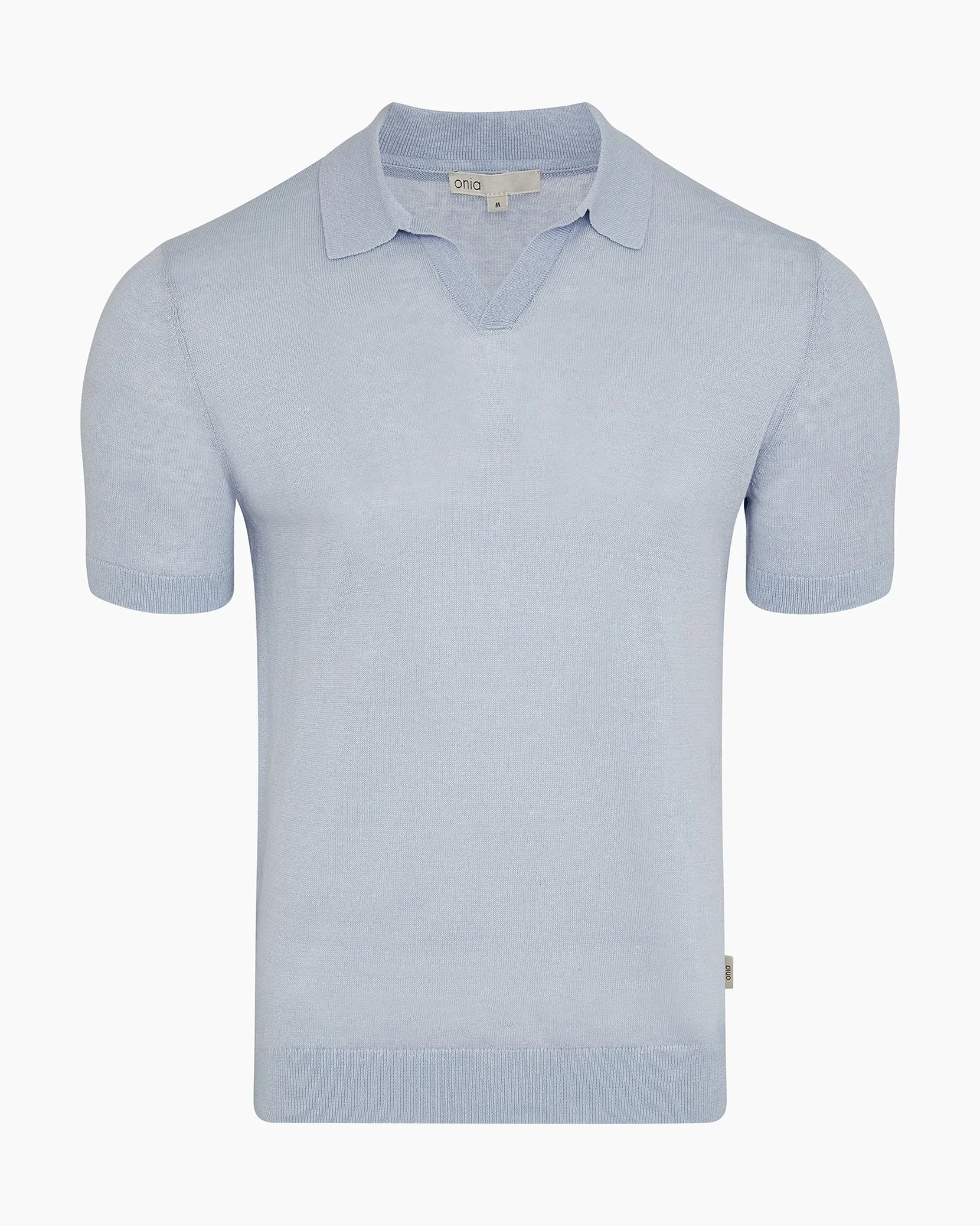 Linen Johnny Collar Polo Sweater sold by Onia