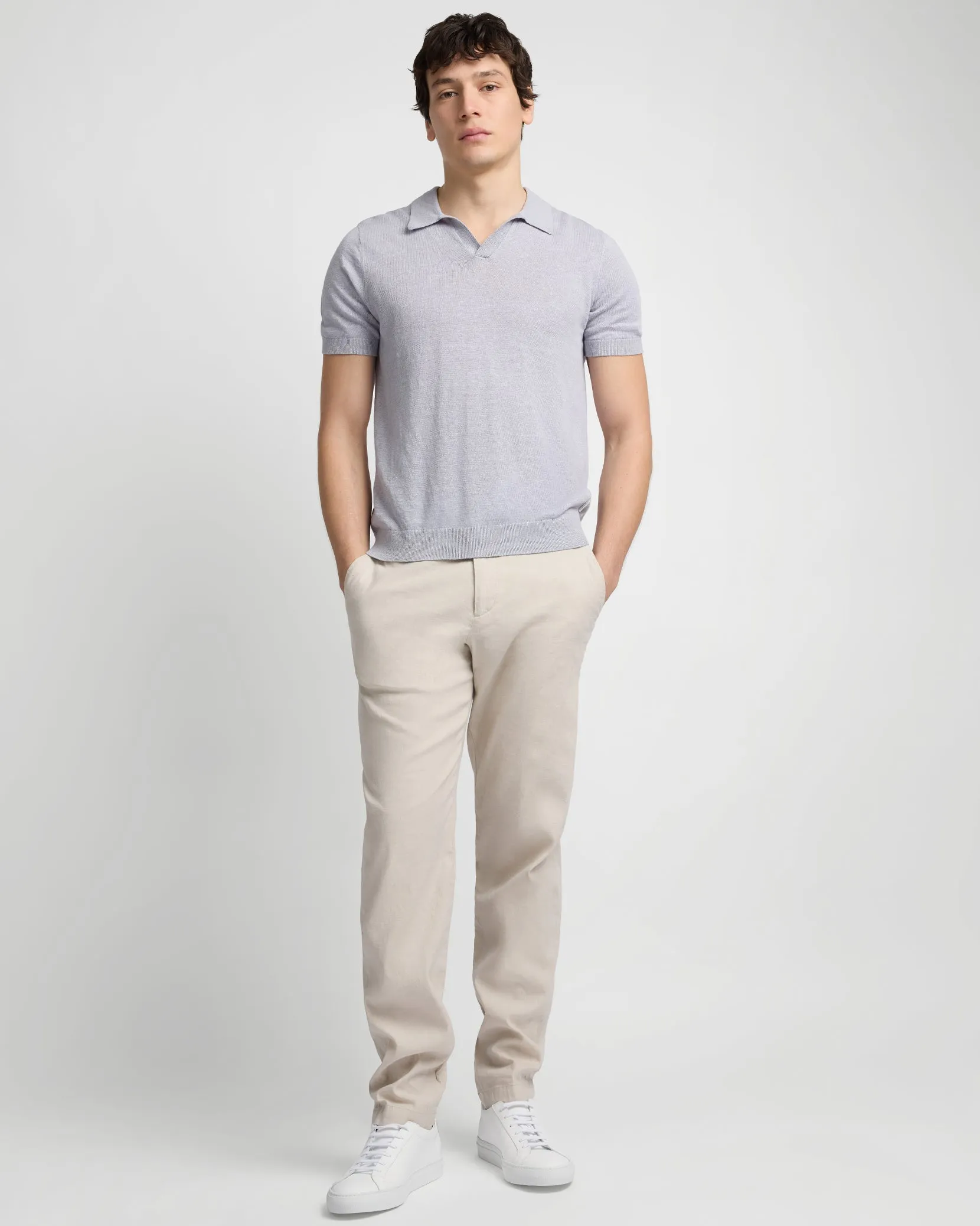 Linen Johnny Collar Polo Sweater sold by Onia product image thumbnail 3