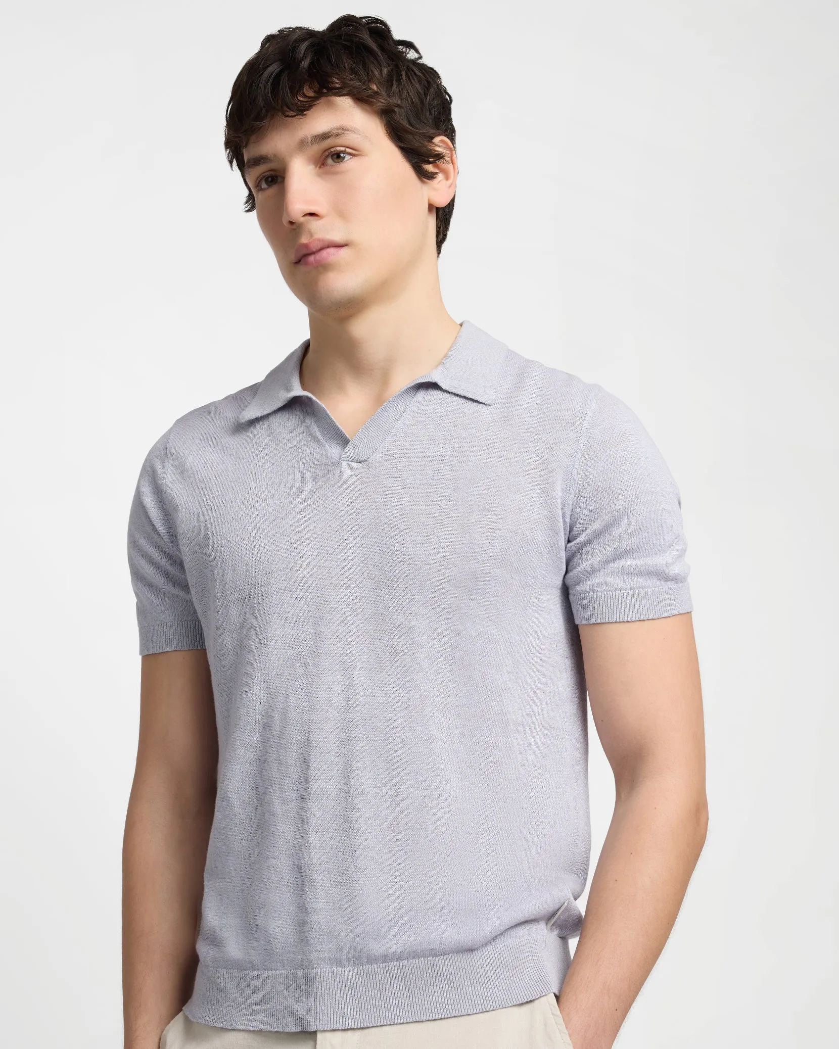 Linen Johnny Collar Polo Sweater sold by Onia product image thumbnail 2