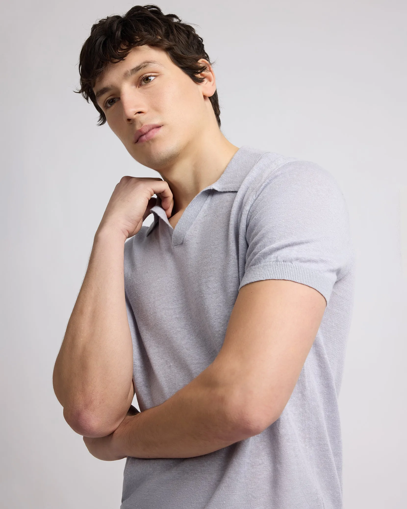 Linen Johnny Collar Polo Sweater sold by Onia product image thumbnail 4