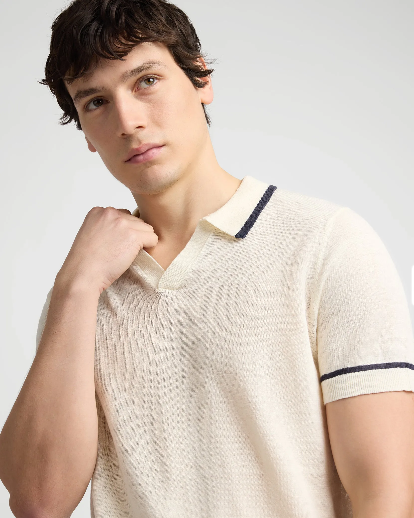 Linen Johnny Collar Polo Sweater sold by Onia product image thumbnail 4