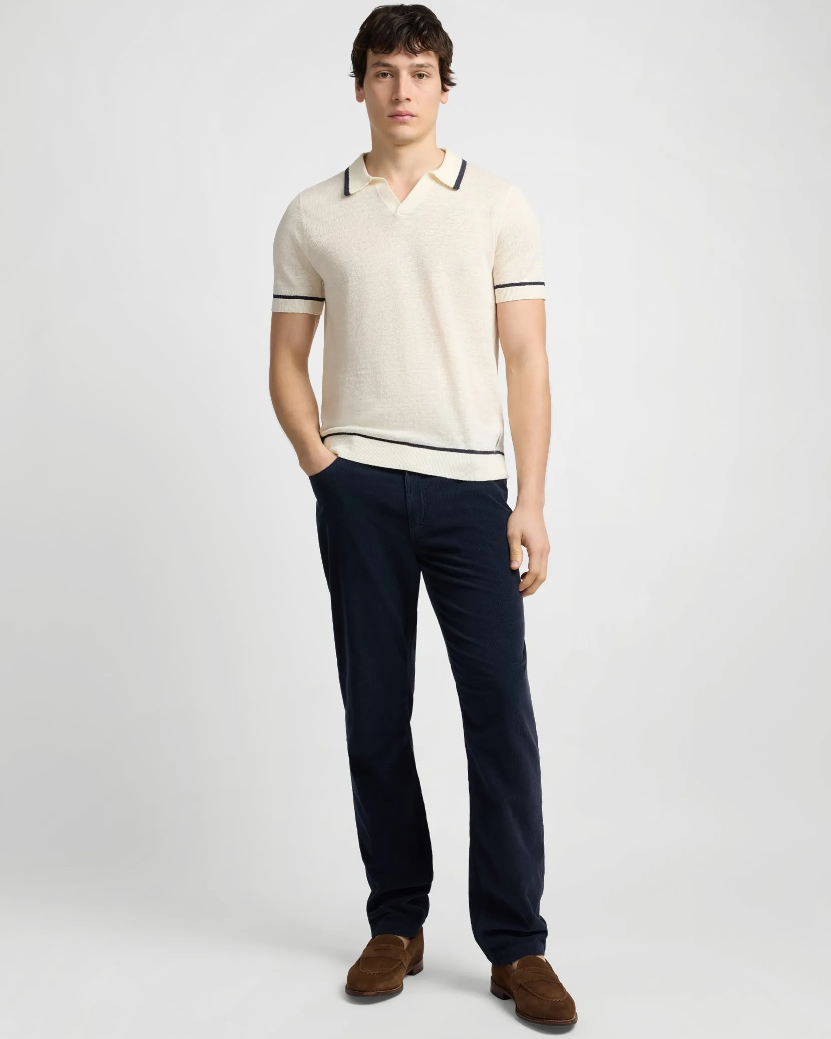 Linen Johnny Collar Polo Sweater sold by Onia product image thumbnail 3